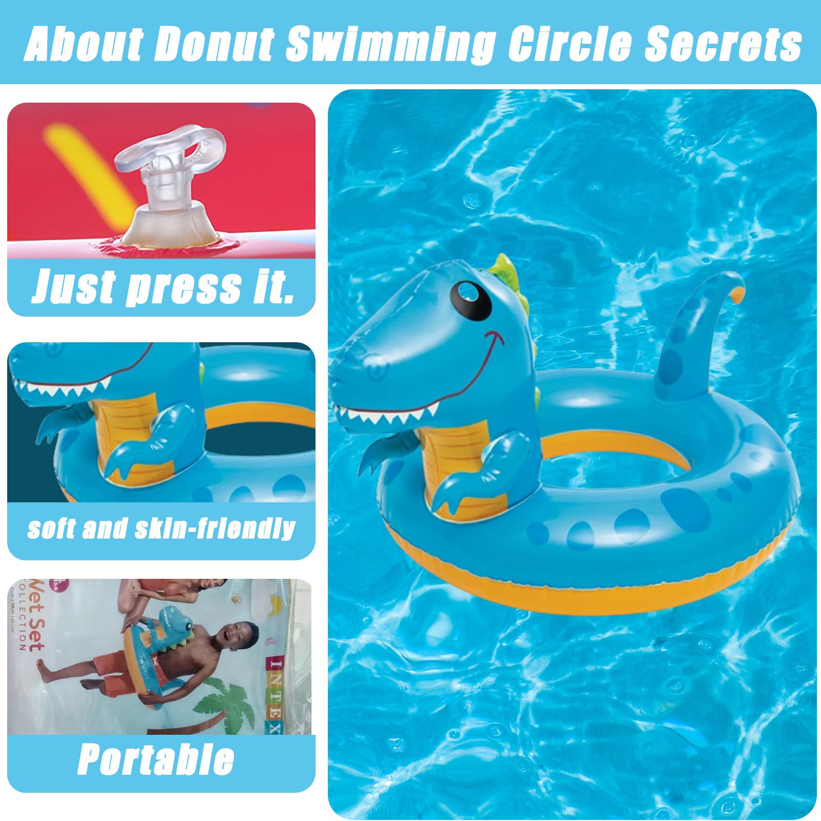 Dinosaur Inflatable Pool Floats for Kids Toddler,Dinosaur Rubber Rings for Kid 2-8 Year - Image 3