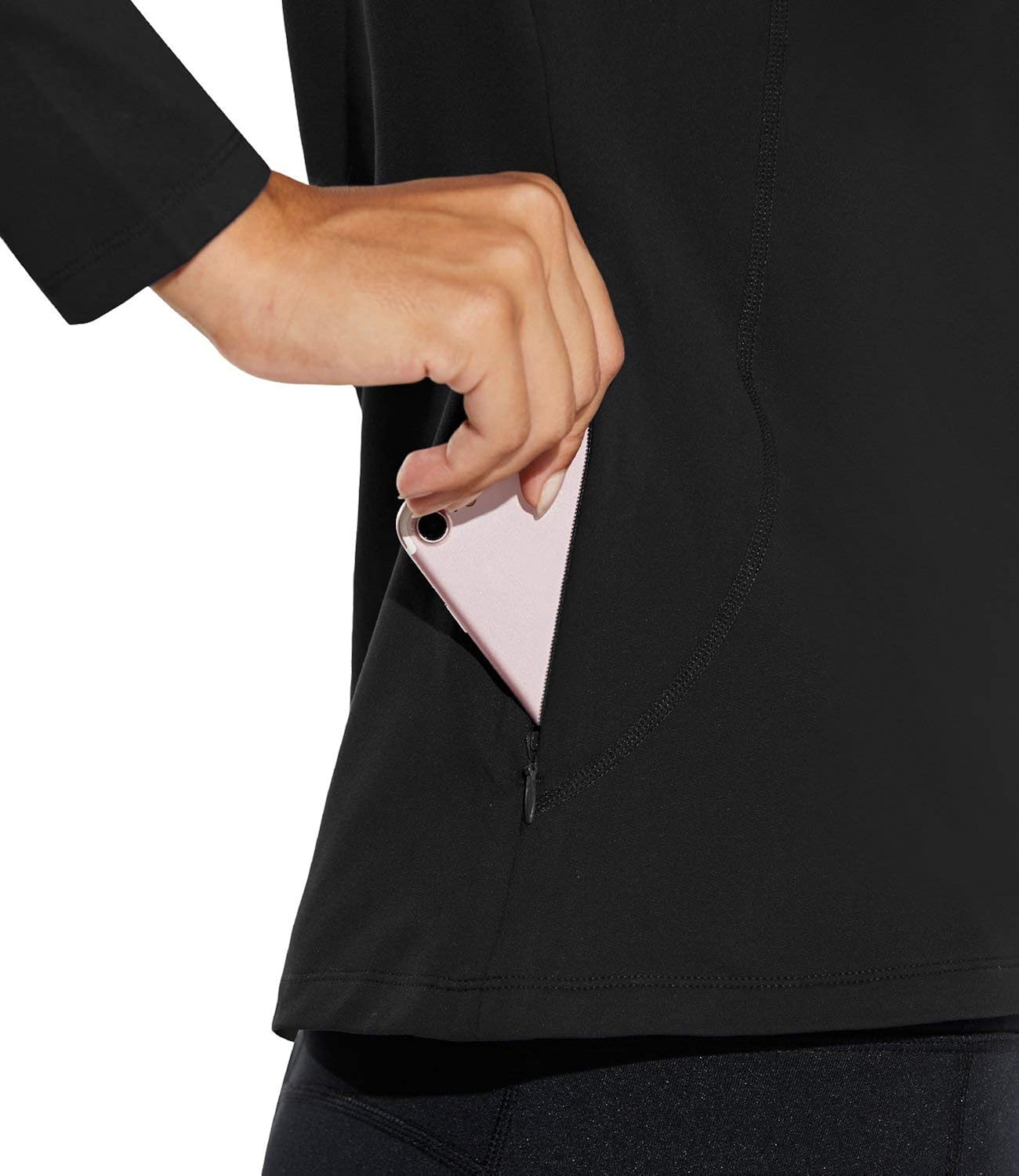 BALEAF Women's Long Sleeve Thermal Shirts Cold Weather Running Gear Fleece Lined Mock Neck with Pocket : Sports & Outdoors