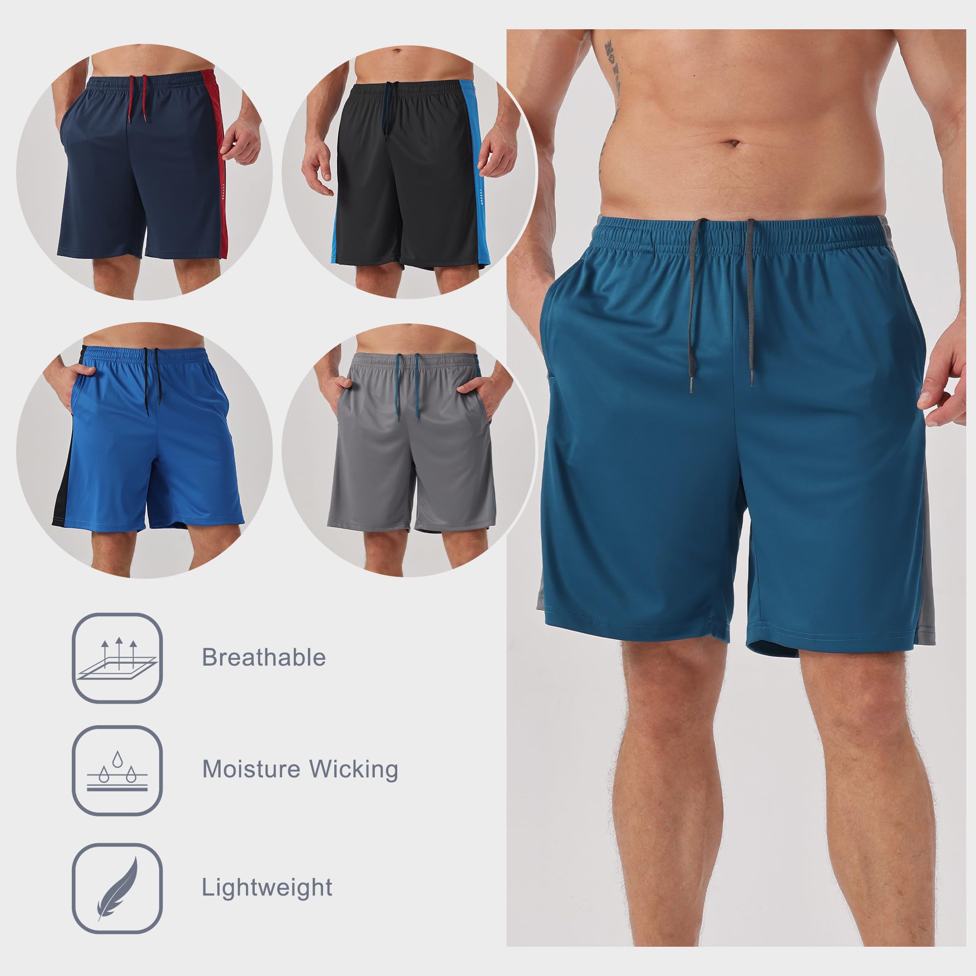 ZENGVEE Lot de 3/5 shorts de sport pour homme avec bande réfléchissante - Séchage rapide - Respirant - Léger - Pour entraînement et sport