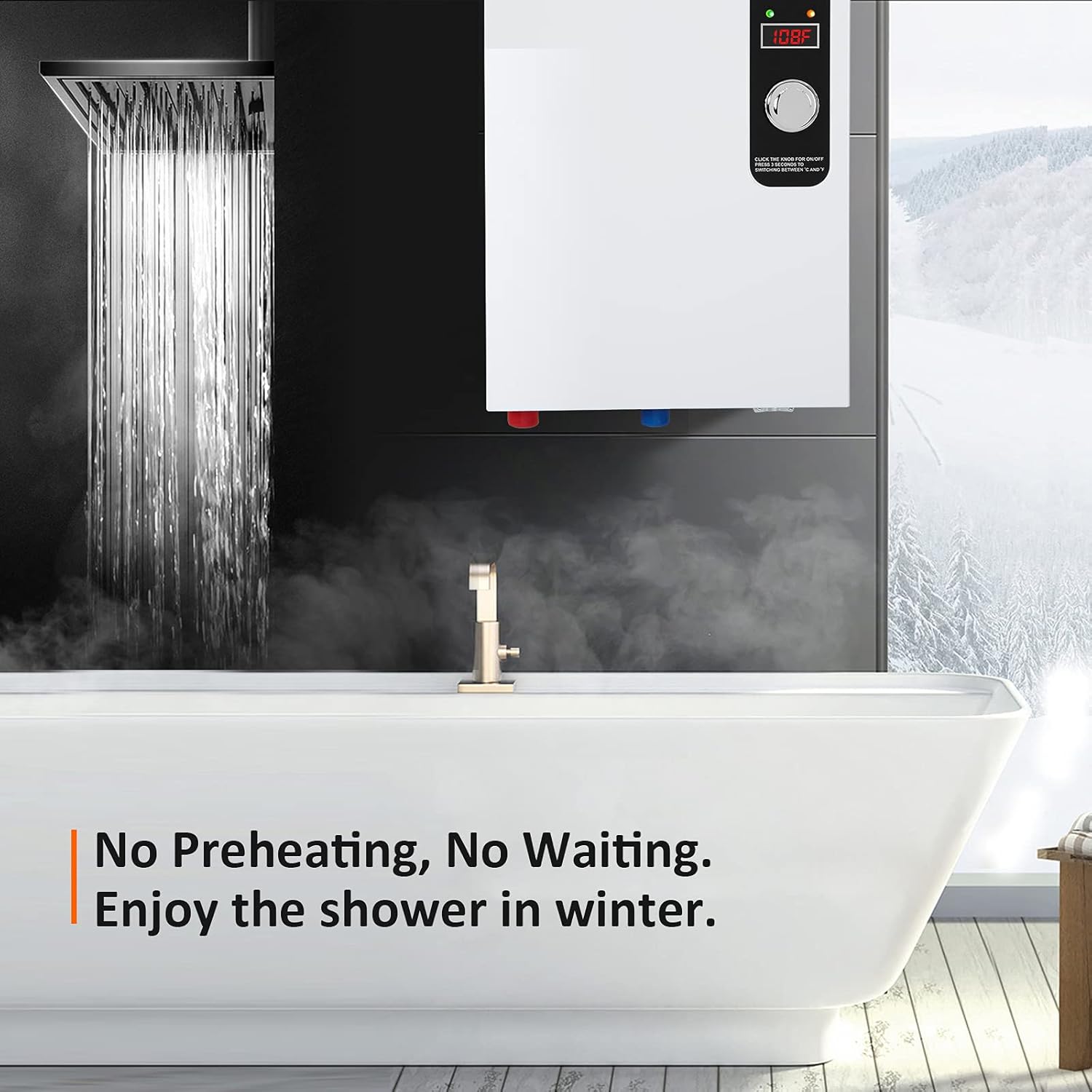 Hot Deals RINKMO Electric Tankless Water Heater 6KW Instant Hot On Demand Residential Electric Water Heater for Bathroom Bathtub rv Whole House Shower Sink Small
