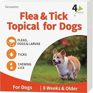 Flea & Tick Spot Treatment for Dogs, Fast-Acting Topical Flea and Tick Prevention Drops, 4 Doses