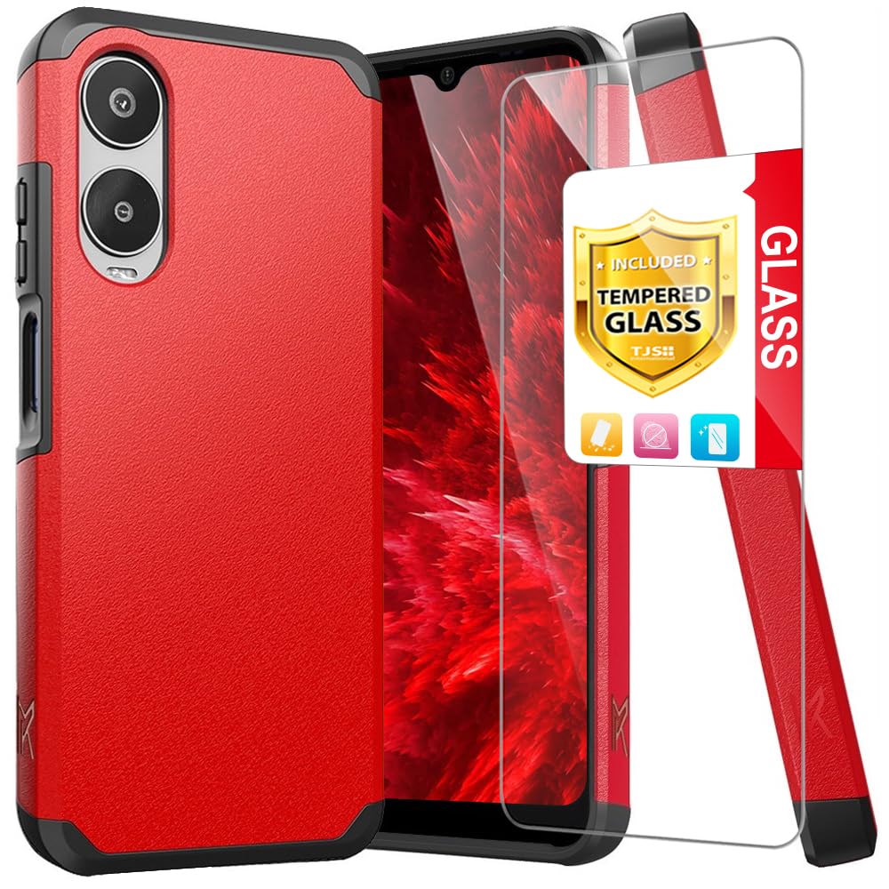 TJS Compatible with Cricket Icon 6 (SL219C) Case, AT&T Verge (SL219A) Case, with Tempered Glass Screen Protector, Dual Layer Hybrid Magnetic Support