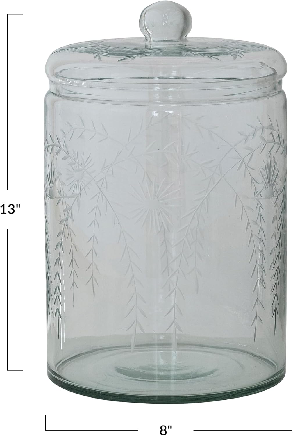Creative Co-Op 7.25 Quart Hand-Blown Glass Jar with Etched Botanical Design and Lid, Clear