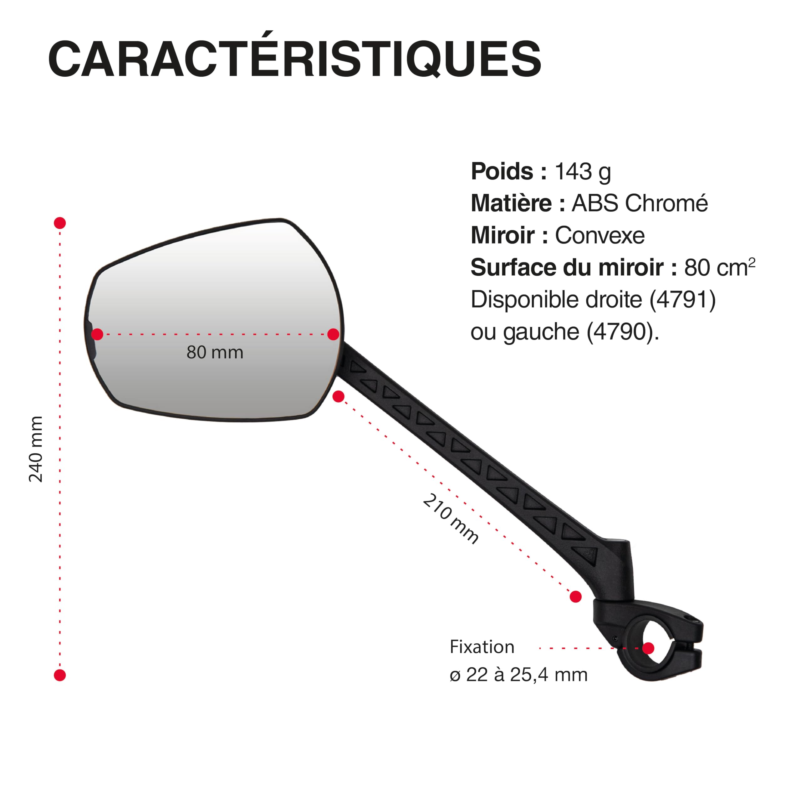 ZEFAL Espion E80 Gauche - Retroviseur Velo Electrique - Accessoire Velo Electrique Pour Améliorer la Visibilité - Montage Guidon - 146 g - 80 cm2 - Fabriqué en France, Noir
