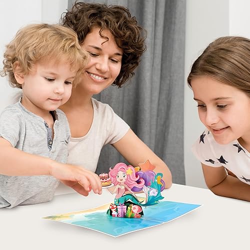 Miniatura 3 de Tarjeta desplegable de sirena de feliz cumpleaños  Tarjeta de felicitación desplegable de 5 x 7 pulgadas  Regalo para cumpleaños de niños  La mejor