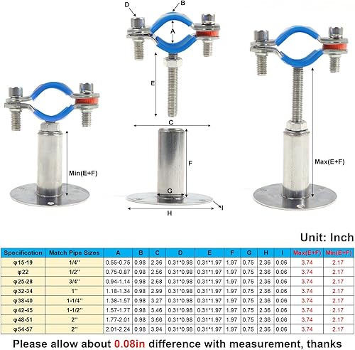 Miniatura 2 de Kodilin 4 soportes de tubo de montaje en pared de acero inoxidable 304, adecuados para tubos OD de 1 pulgada (1.260-1.339 in), altura ajustable de