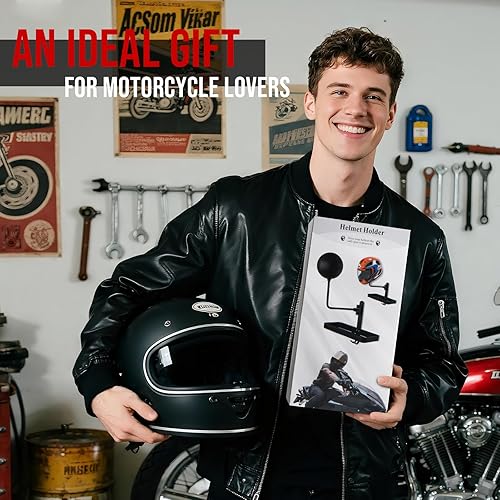 Miniatura 6 de PUERSI Soporte de pared para casco con estructura, rotación de 180, estante de almacenamiento para casco de motocicleta, bicicleta, carreras, ropa