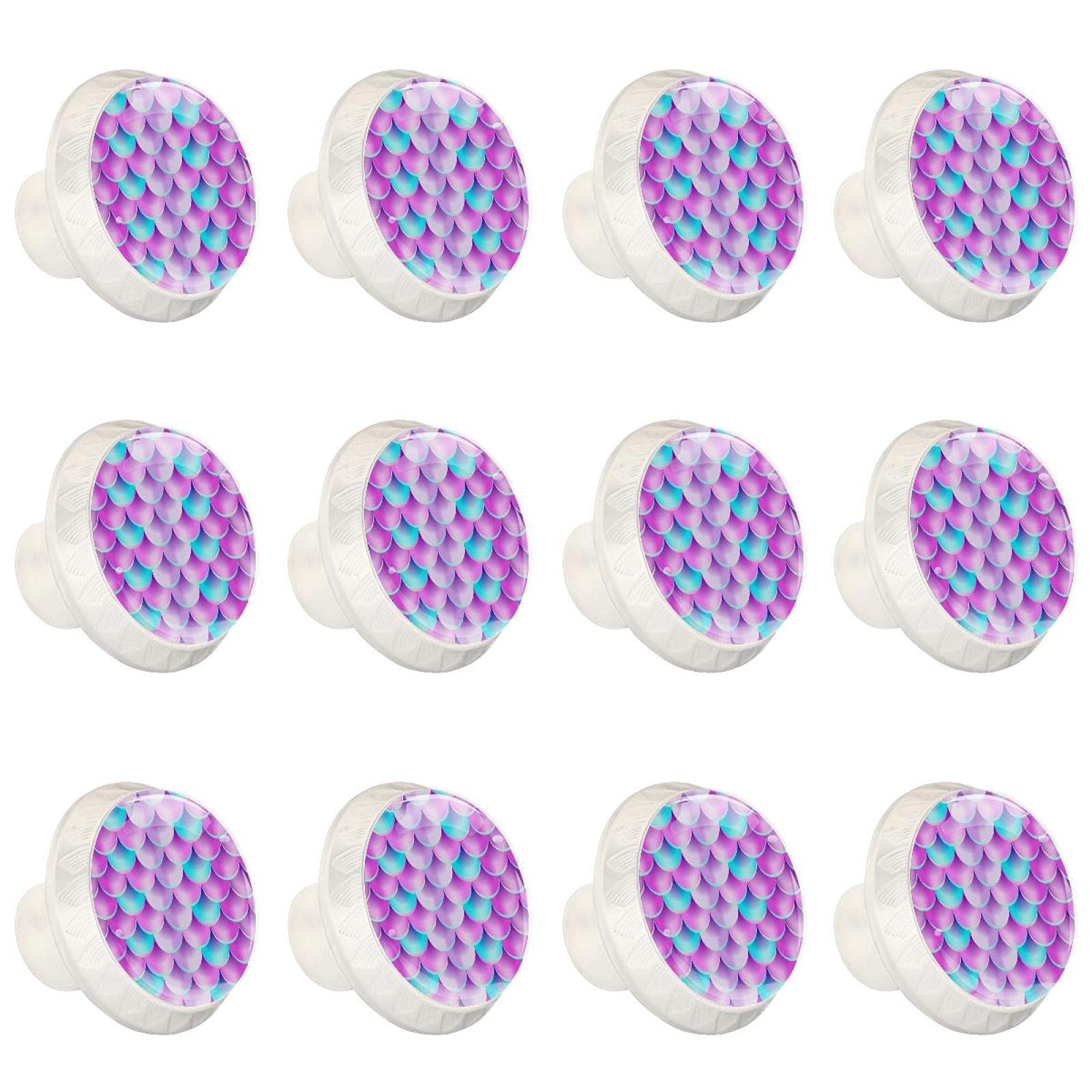 Boutons d'armoires de cuisine ronds en motif écaille de sirène - Lot de 12 poignées pour tiroir