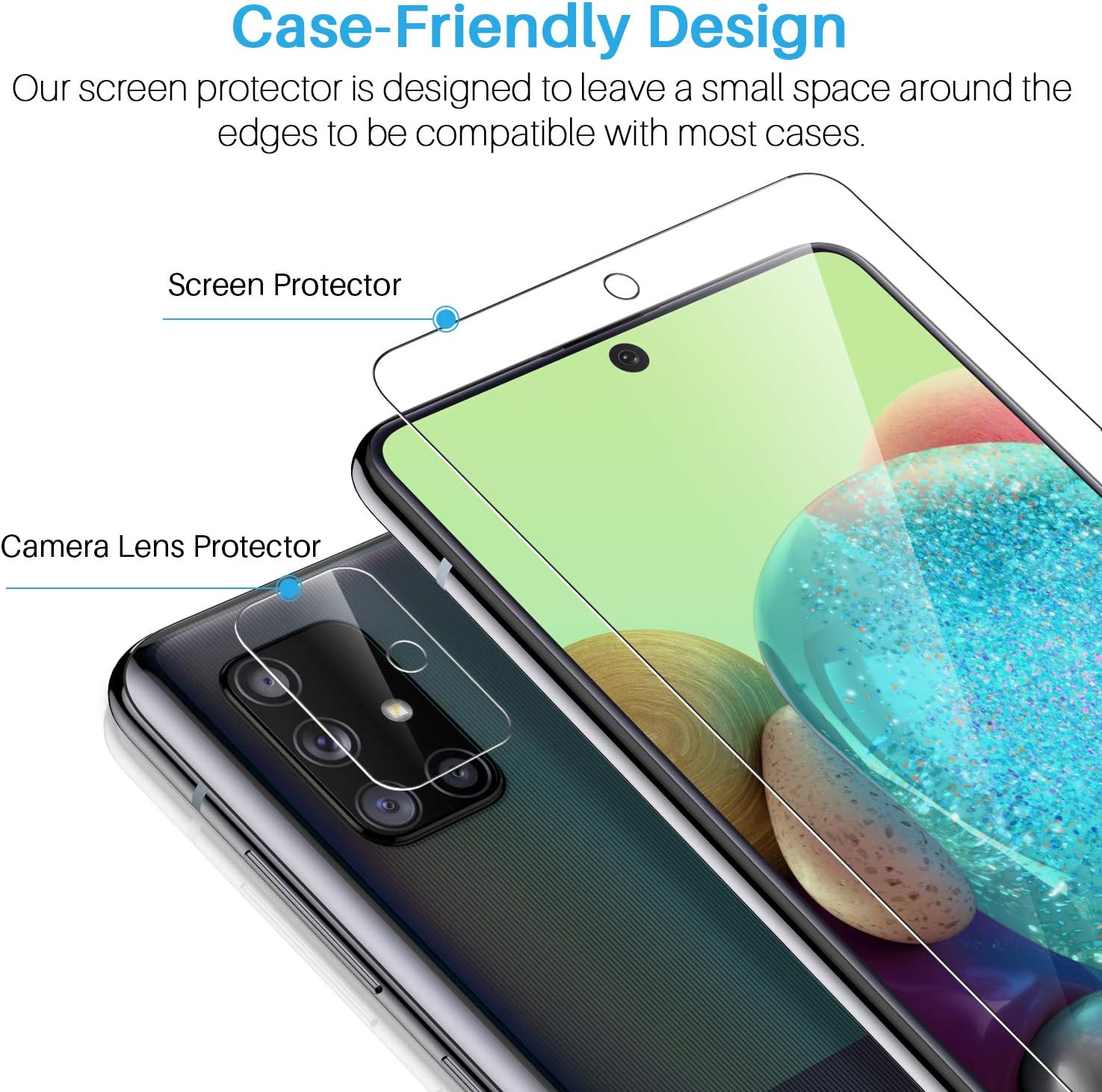 6 Pack LK 3 Pack Screen Protector + 3 Pack Camera Lens Protector Compatible with Samsung Galaxy A71 5G/5G UW/4G, Tempered Glass, HD Ultra-Thin
