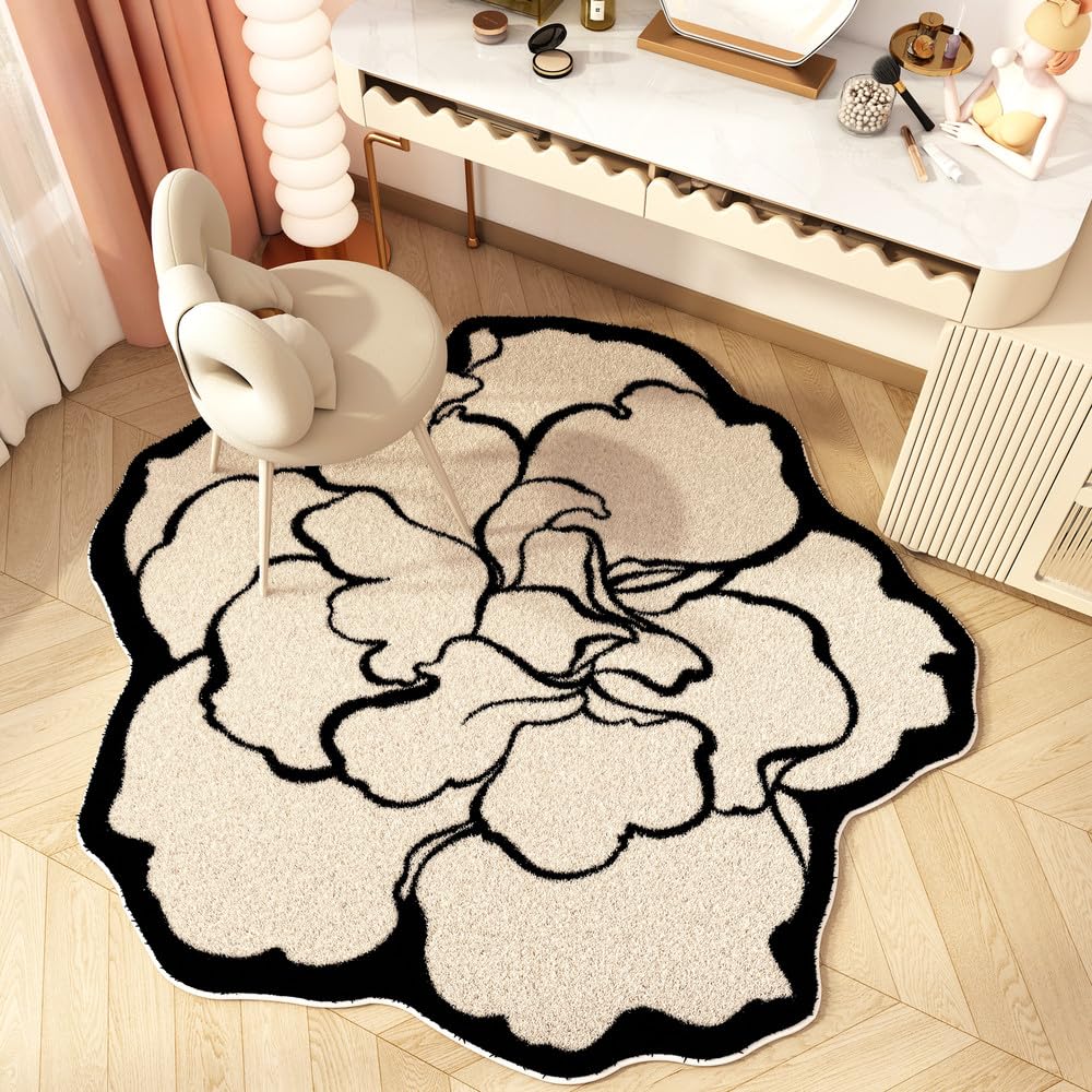 Tapis moelleux anti-sol froid grand tapis de chambre 100x100 cm à fleurs confortable