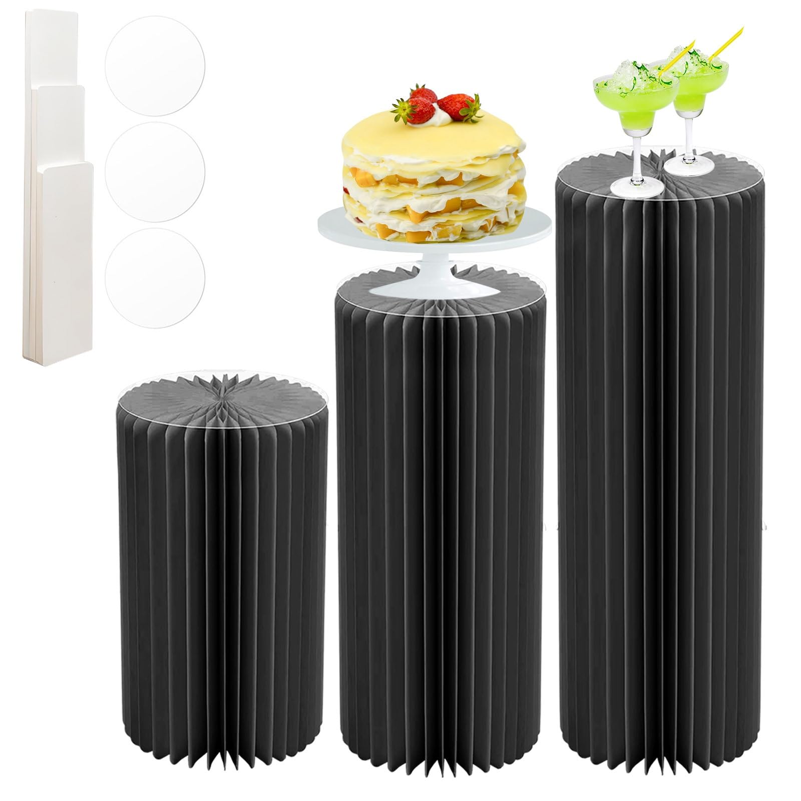 CVHfhjTG cake stand, Cardboard Cylinder Pedestal Stands Multicolor 60-100cm Pack Of 3(Black)