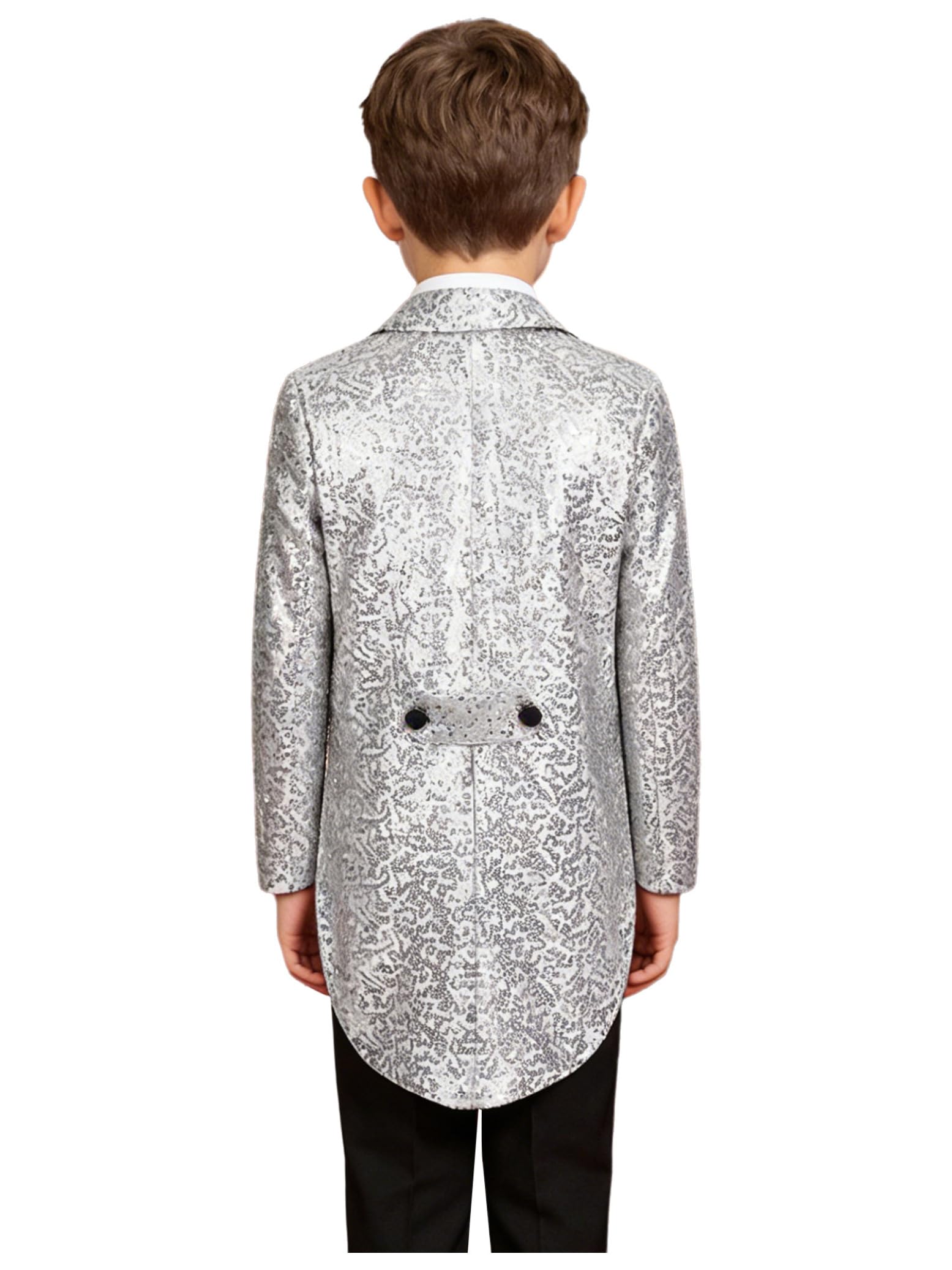 Hedmy Chaqueta Brillante de Fiesta para Niños Blazer Lentejuelas de Esmoquin con Solapa y Botones Cruzados Chaqueta de Mago 5-14 Años Plateado 13-14 años
