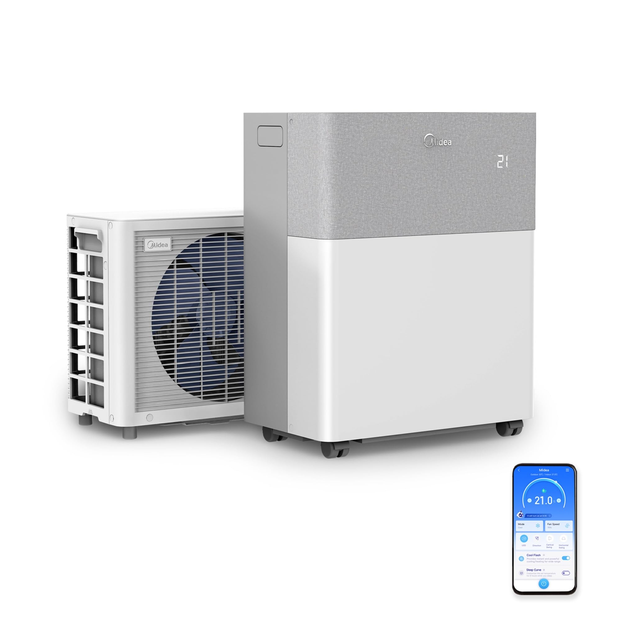Midea Portasplit Mobile Wärmepumpe Klimaanlage Kühlen A++/Heizen A+ 12000 BTU 3 5kW für Räume bis zu 42 m² / 105 m³ nur 39 dB(A) im Silent-Modus