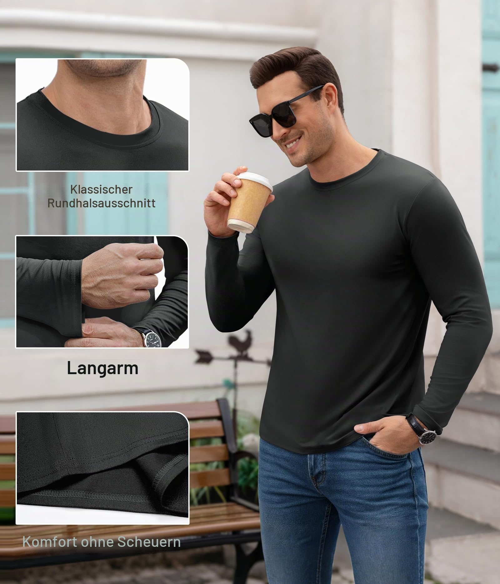 Boyzn Herren 3 or 4 Pack Baumwolle T-Shirts, Kurzarm/Langarm Rundhals Sport T-Shirts, Baumwolle Gym Workout Laufshirts für Männer