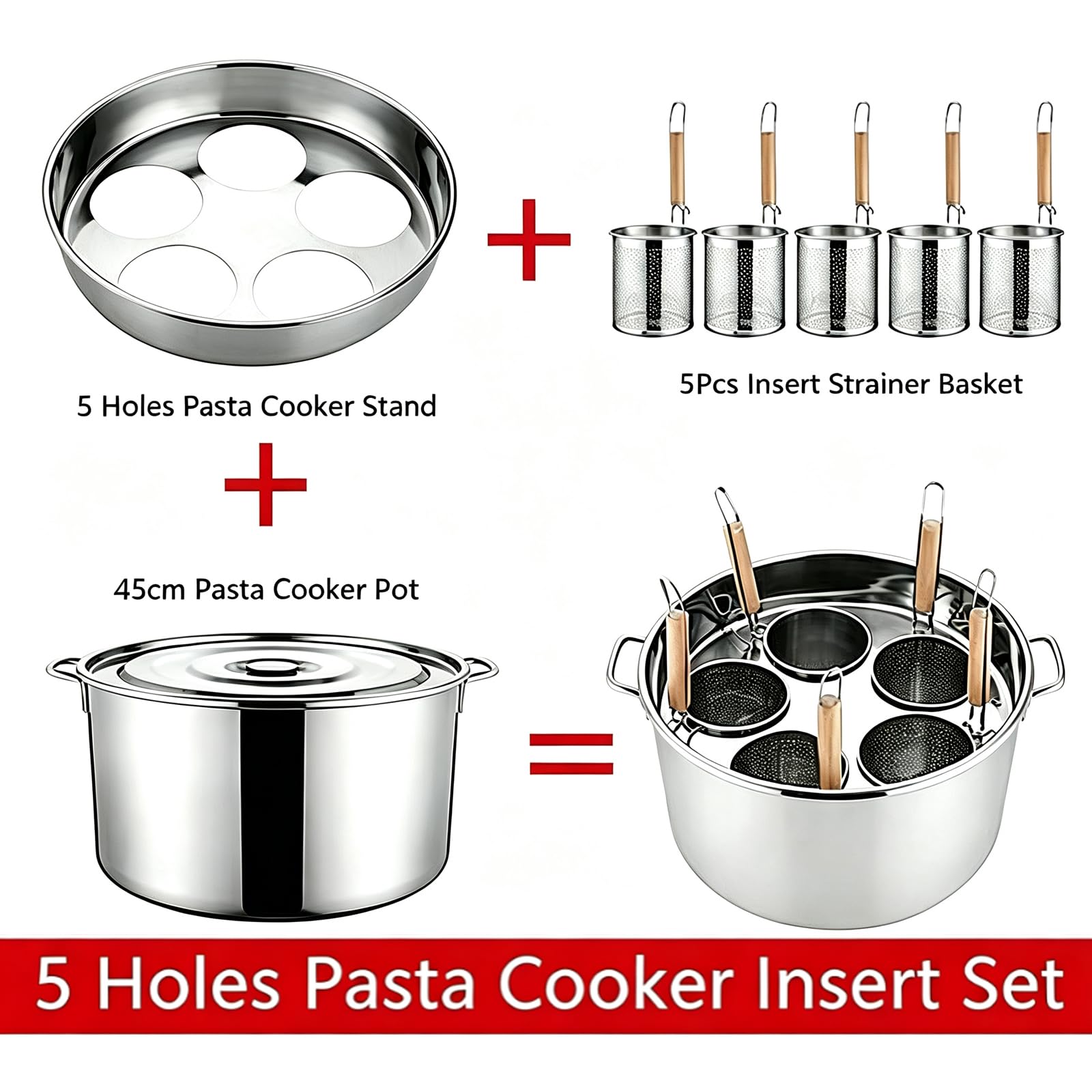 Olla para pasta, olla de fideos de acero inoxidable con divisor y colador, fácil de cocinar y drenar, caldera de fideos multifuncional para la cocina del hogar