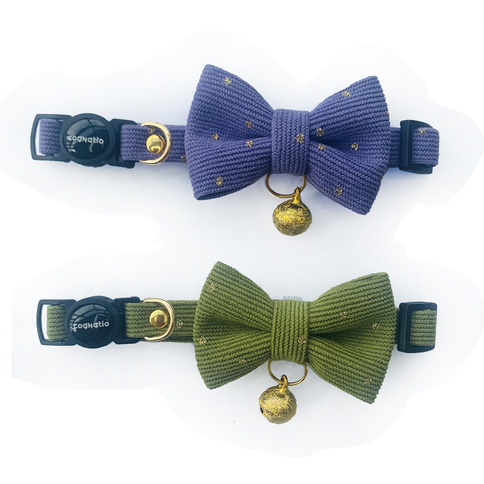 Cognatio Safety Quick Release Cat Collars, Soft Kitten Collars with Detachable Bow Tie and Bell, Pack of 2