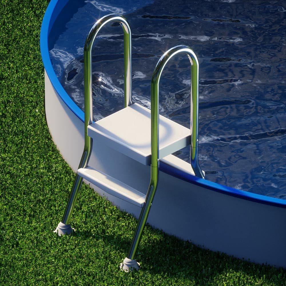 Poolleiter aus V2A Edelstahl - 5-stufige Hochbeckenleiter für teileingelassene Pools - Für Beckenhöhe bis 1,50 m - Belastbar bis 120 kg - Sicherer Stand