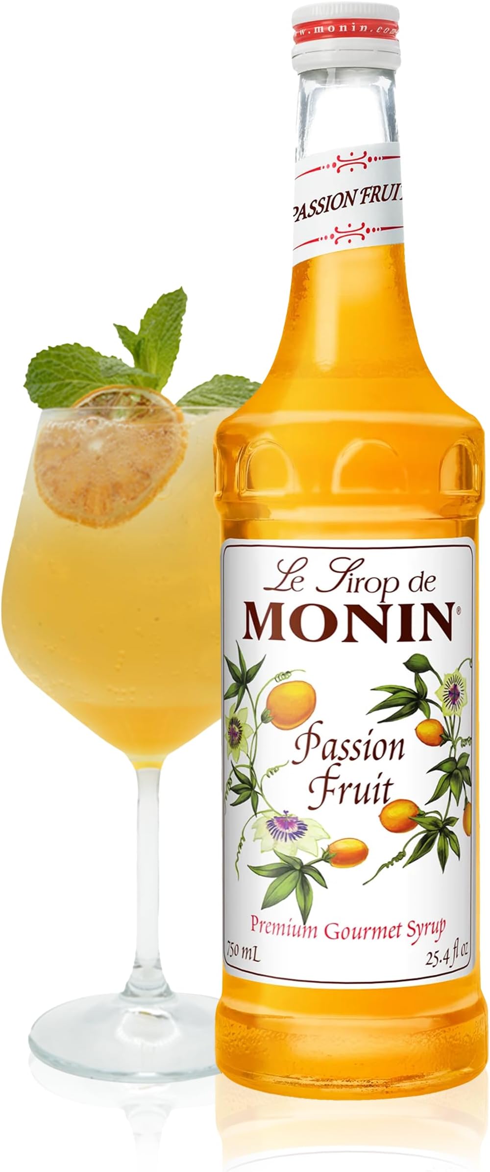 Monin - Passion Fruit Syrup, Sweet Tropical Flavors, Great for Teas, Sodas, & Cocktails, Natural Flavors, No Artificial Sweeteners or Ingredients, Gluten-Free, Vegan, Non-GMO, Clean Label (750ml)