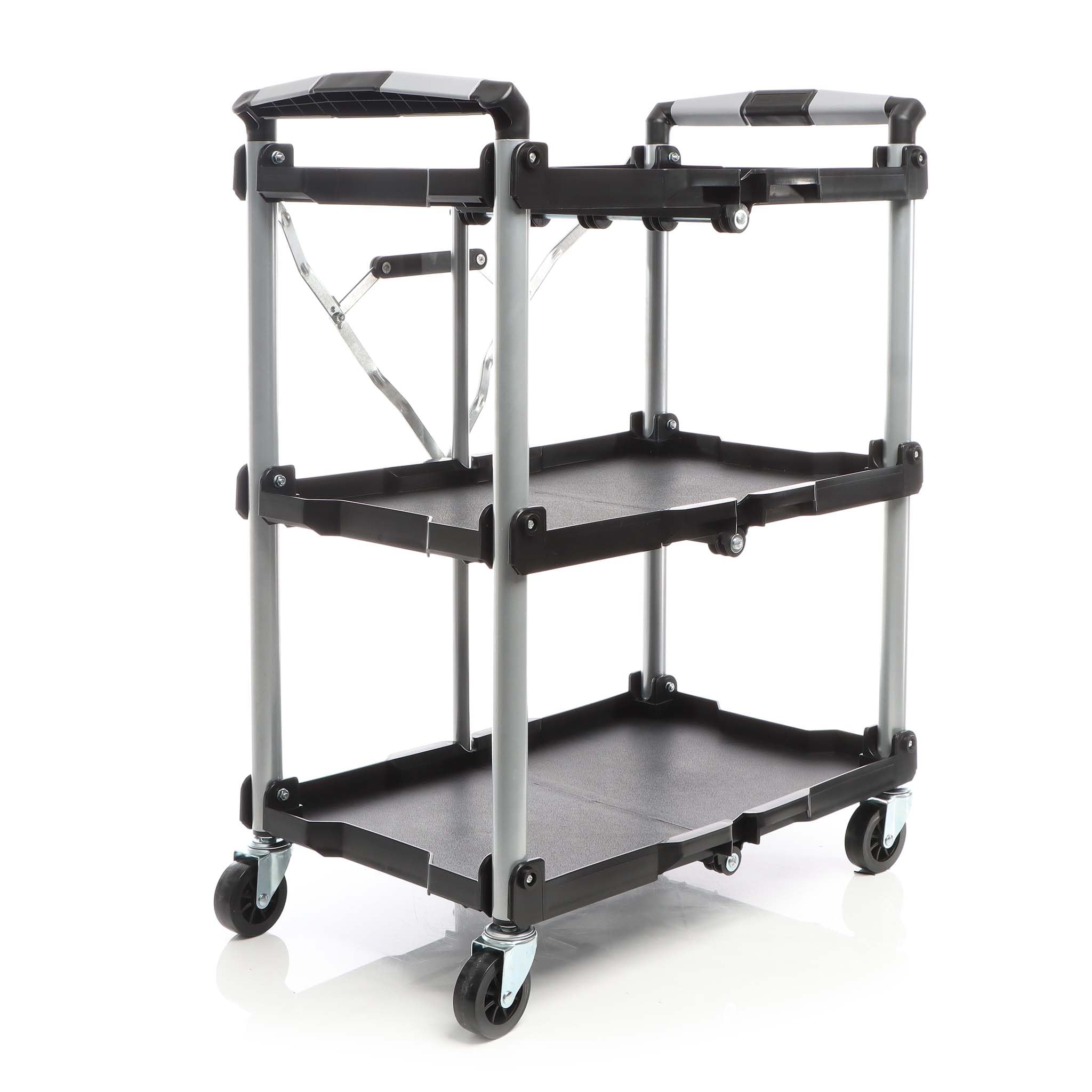 WilTec Foldable 3-level Rolling Cart Multi-purpose Trolley max. 120kg for Workshop, Office, Catering