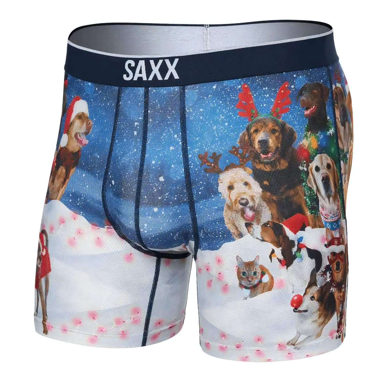 Saxx Volt Breathable Mesh Boxer Briefs, Dogs of Saxxmas/Blue - S