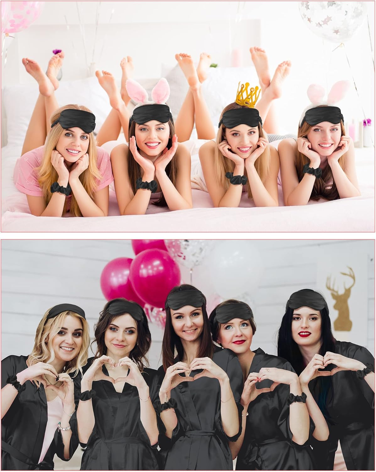 Neer 21 Pcs Women Birthday Party Robe Set Queen Squad Kimono Satin Bathrobes with Eye Mask and Scrunchie for Birthday - Image 5