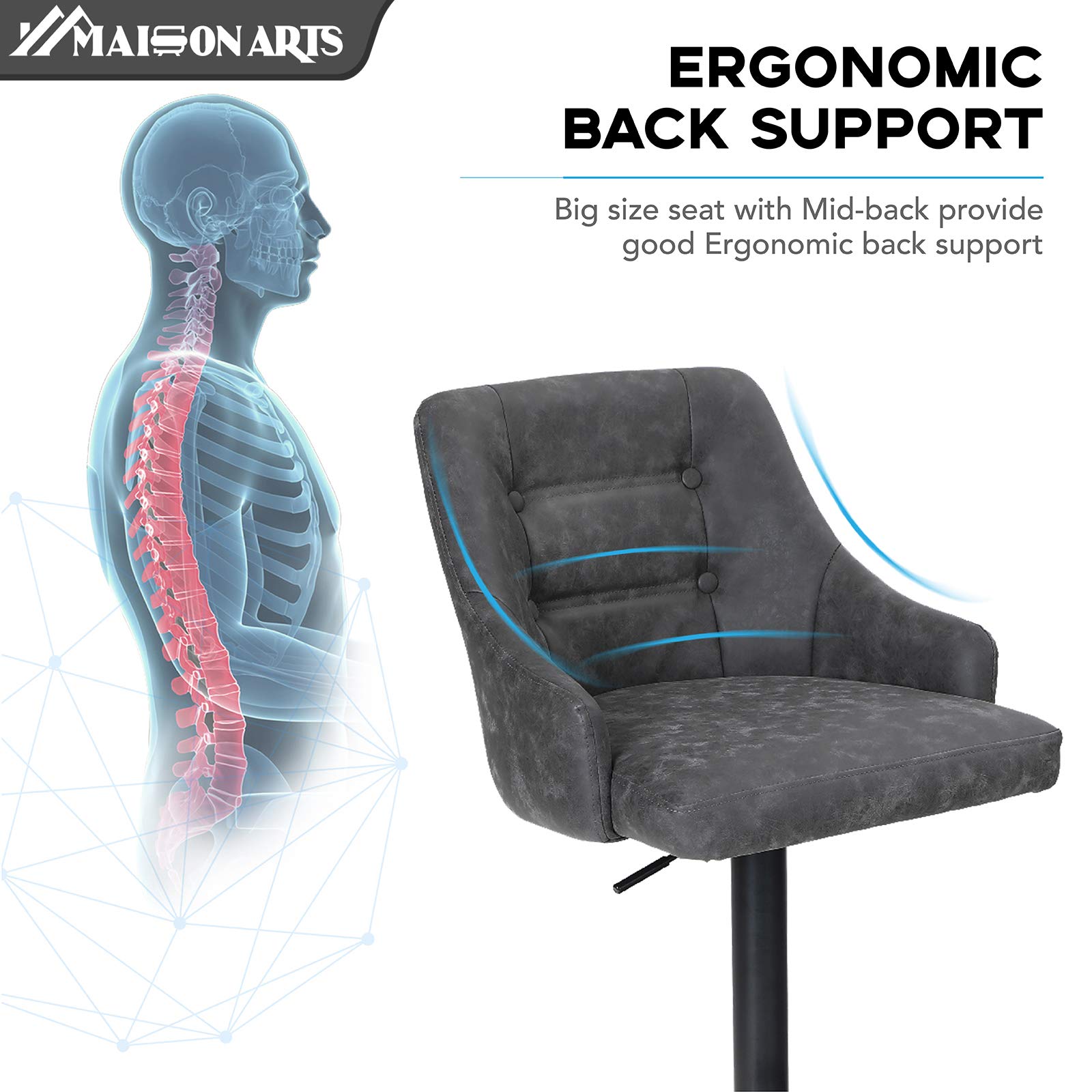 Maison Adjustable Swivel Bar Stools with Back Set of 2 for Kitchen