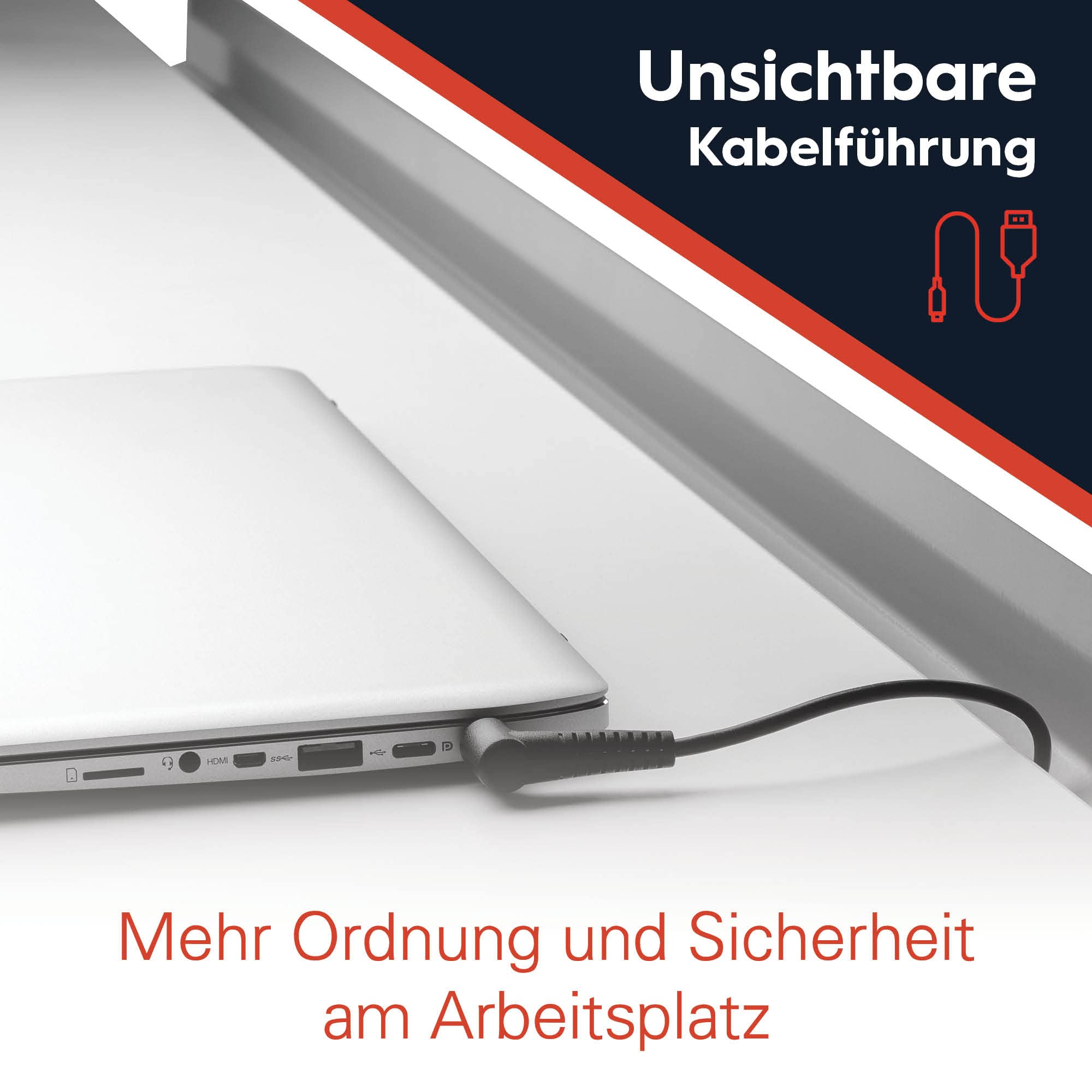 Premium Kabelwanne 120cm, abklappbar | Der Kabelkanal für effektives Kabelmanagement am Schreibtisch für Dein Büro | Kabelhalter (weiß)
