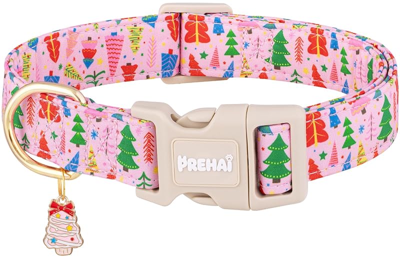 Coleira para cães de algodão com estampa Pink Christmas Tree PREHAI XS