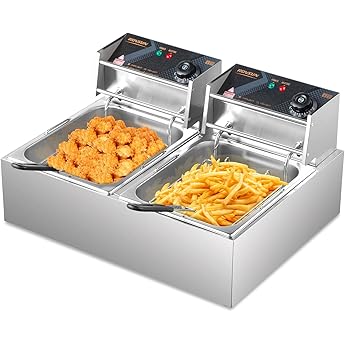 Vexon 3000W Electric Deep Fryer w/ 2 Baskets & Lids, 2X3L Stainless Steel Double Fryer,Countertop Kitchen Frying Machine,Temperature Control, Overheat Protection, 16.93*15.98*10.28 Inch, Silver