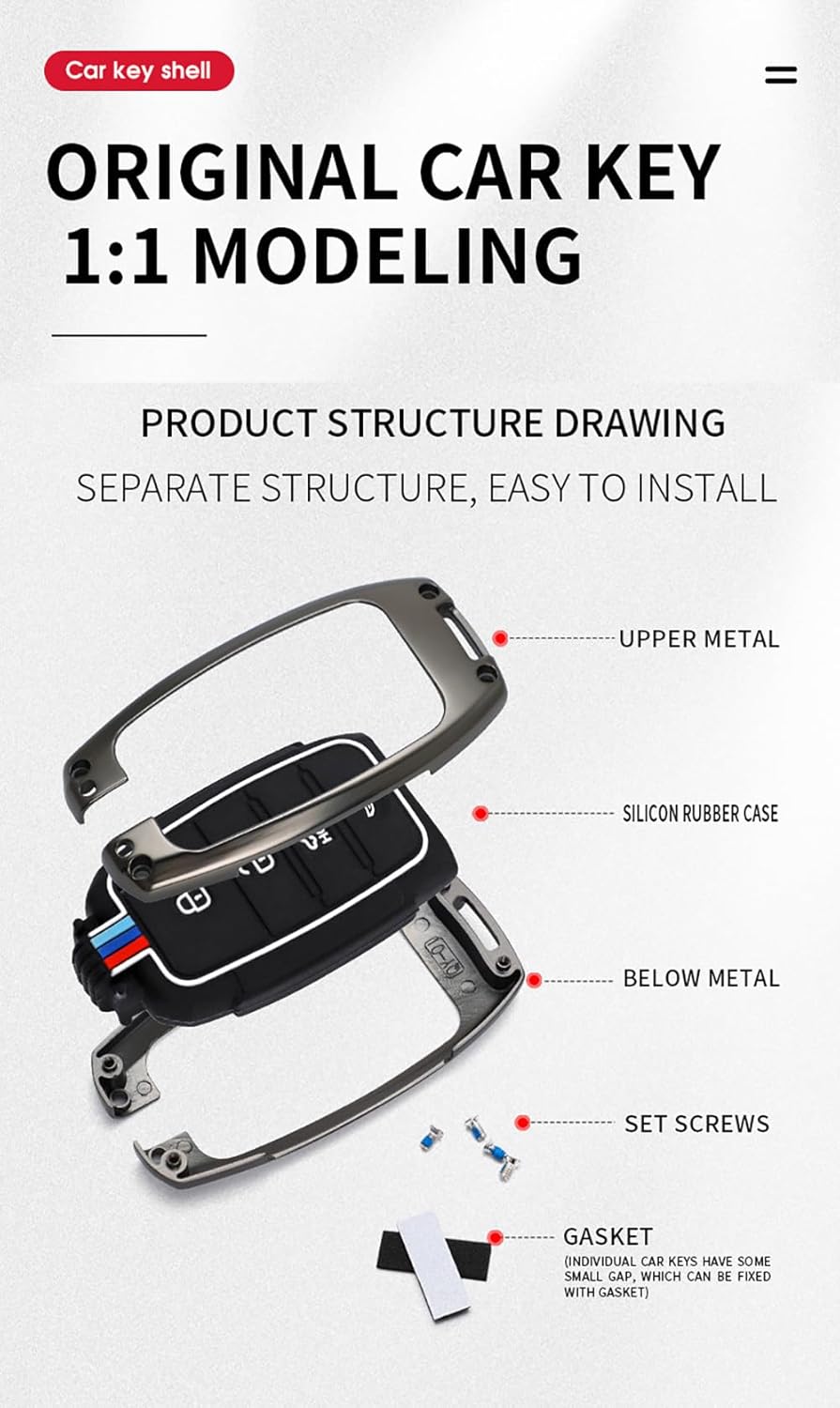 ontto 4-button Car Key Fob Shell Metal Key Case Full Protection Compatible with Kia Optima K5 Sorento Carens Forte Sportage Soul 2014-up Black