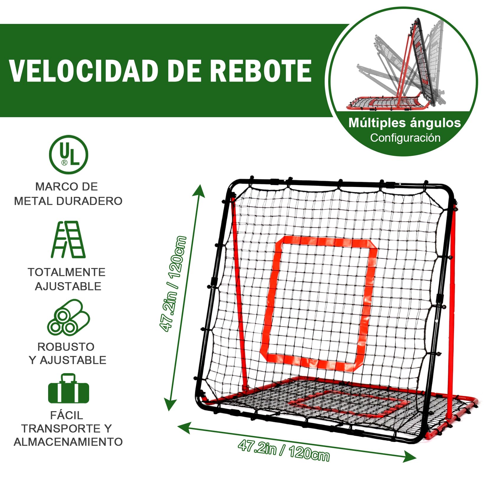 Red de Rebote Fútbol Plegable,Red de Béisbol, Malla de PE de Doble Capa, Ángulo Ajustable, Ideal para Actividades Familiares al Aire Libre y práctica de Deportes Niños Adulto