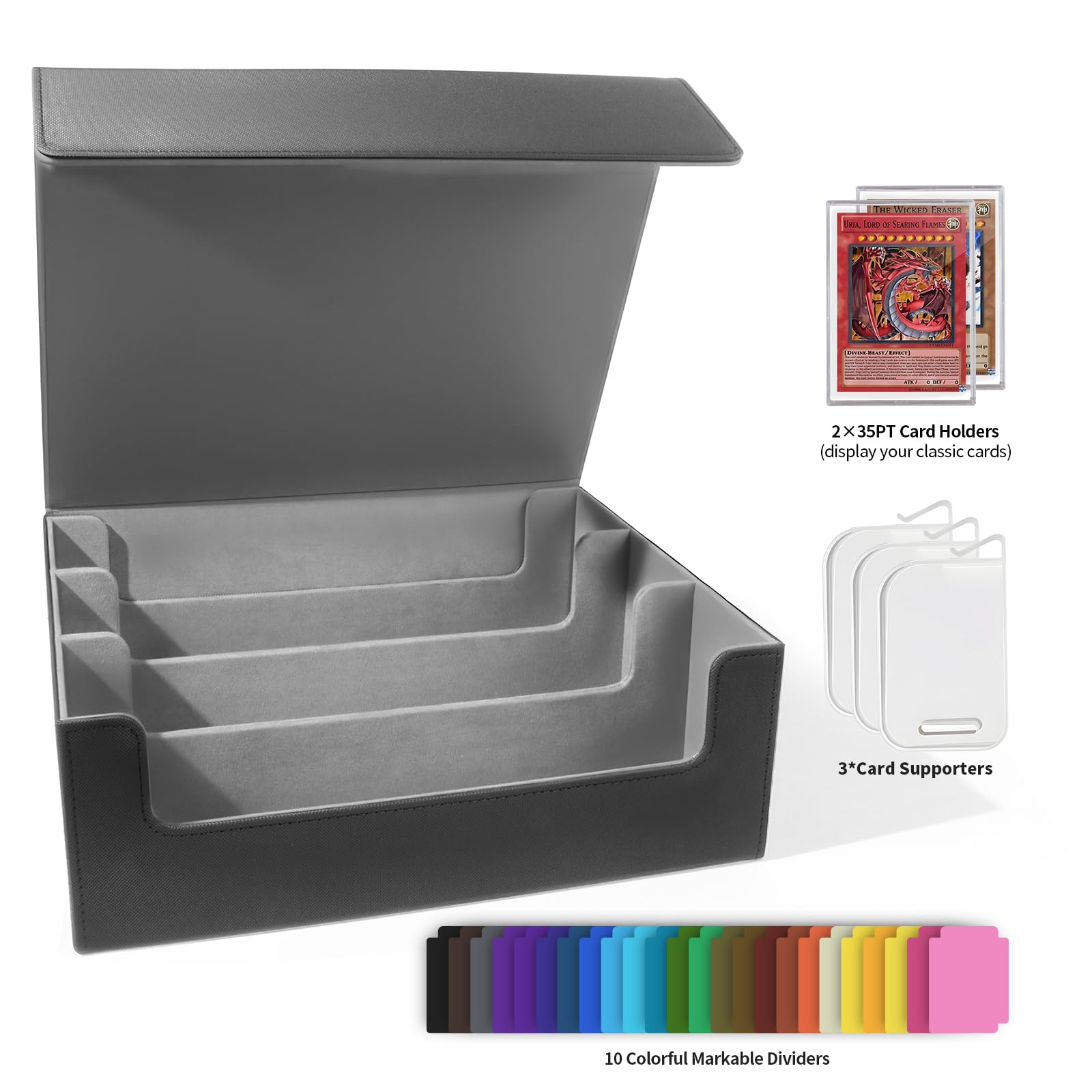 Matlarn Boîte Rangement Carte, Boite à Cartes pour de 2300+ Cartes, Magnétique Cuir Card Box Avec 10 Séparateurs Colorés et 3 Clips de Clôture, MTG Deck Boxs pour TCG CCG Yugioh, Gris Matlarn Boîte Rangement Carte, Boite à Cartes pour de 2300+ Cartes, Magnétique Cuir Card Box Avec 10 Séparateurs Colorés et 3 Clips de Clôture, MTG Deck Boxs pour TCG CCG Yugioh, Gris