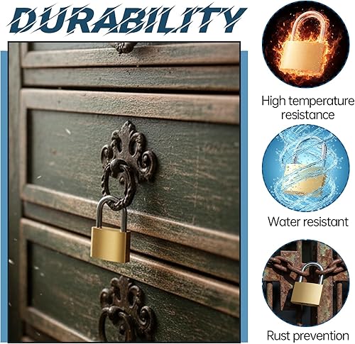 Miniatura 6 de 24 candados de latón macizo con llaves iguales, cerraduras de casillero con las mismas llaves, resistentes a la intemperie, resistentes a la