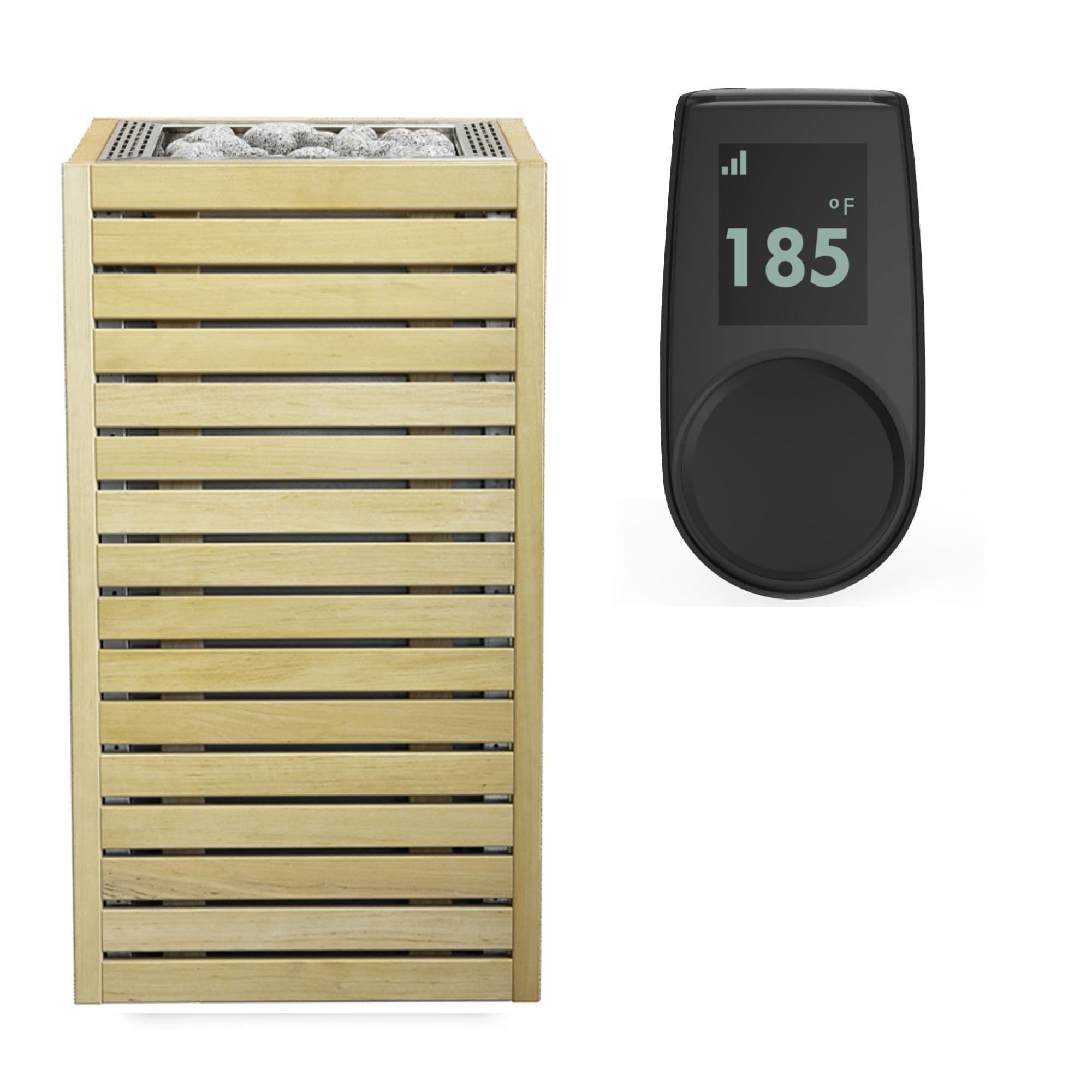 HUUM CORE6 6.5KW Series, Sauna Heater, Customizable Exterior with Control (Sauna Stones Included) (6.5kW Alder Wood - Stainless Steel Inlay, UKU Local - Black)