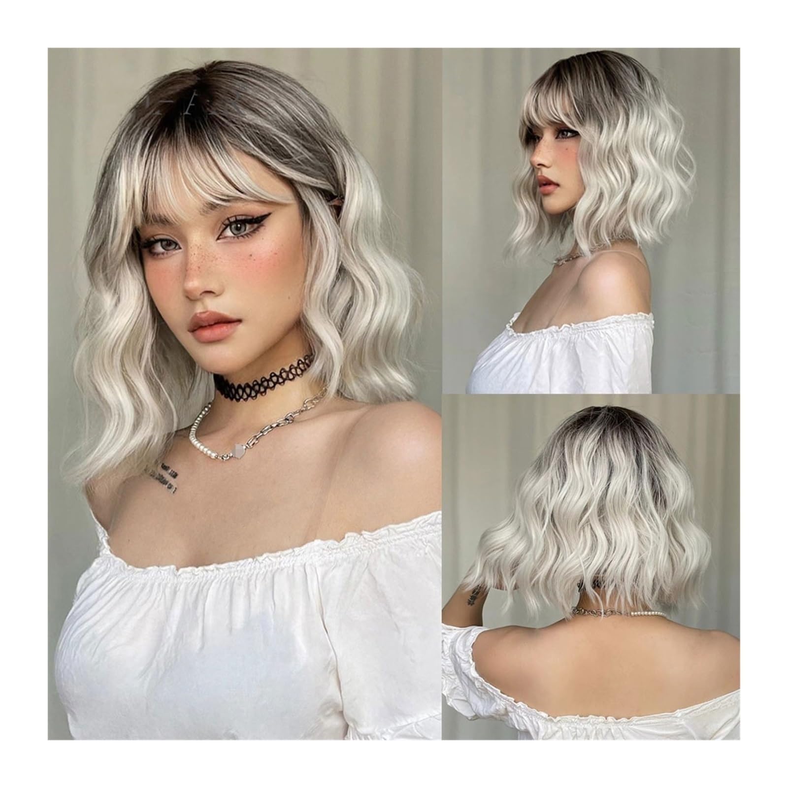 Blonde Short Wavy Cosplay Lolita Wig with Bangs, Light Platinum Bob, NWT S99e3e4c850994b47aed9a75c8e963  main image 2