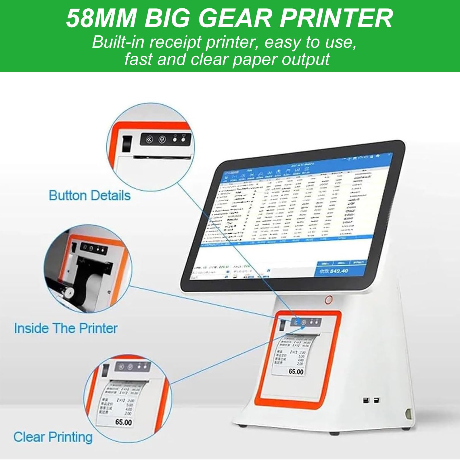 Registratore di Cassa Integrato, Funzione Pc E Funzione di Stampa, Esegui Software di Registro/Supporta Moduli per Ufficio, 485X350X520 Mm, per Uso Commerciale,Black