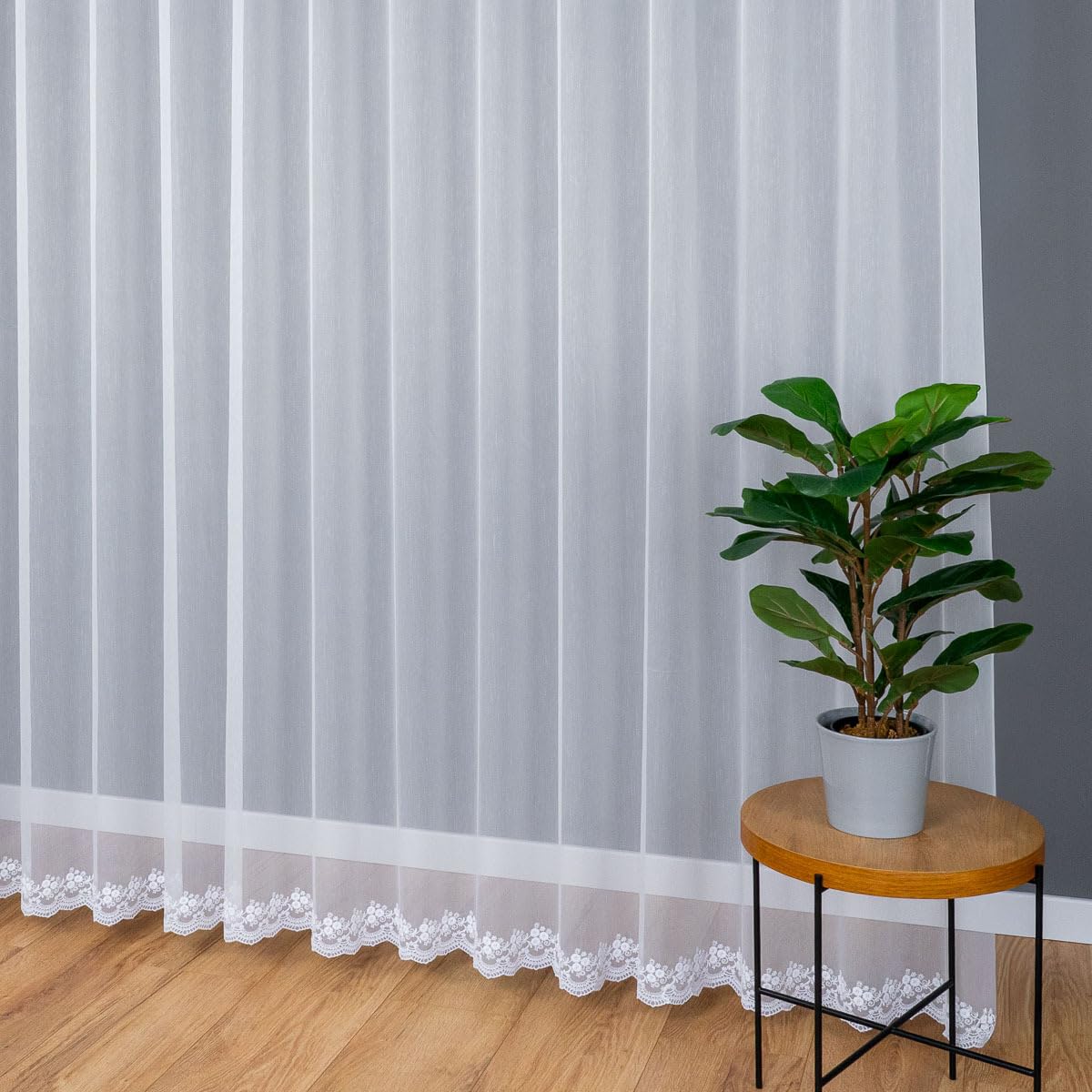 Weiß 700x180 cm (BxH) Klara Bestickte Fertiggardine Aus Marquisette Gardine Mit Kräuselband, Elegante Stickerei Wohnzimmer Schlafzimmer