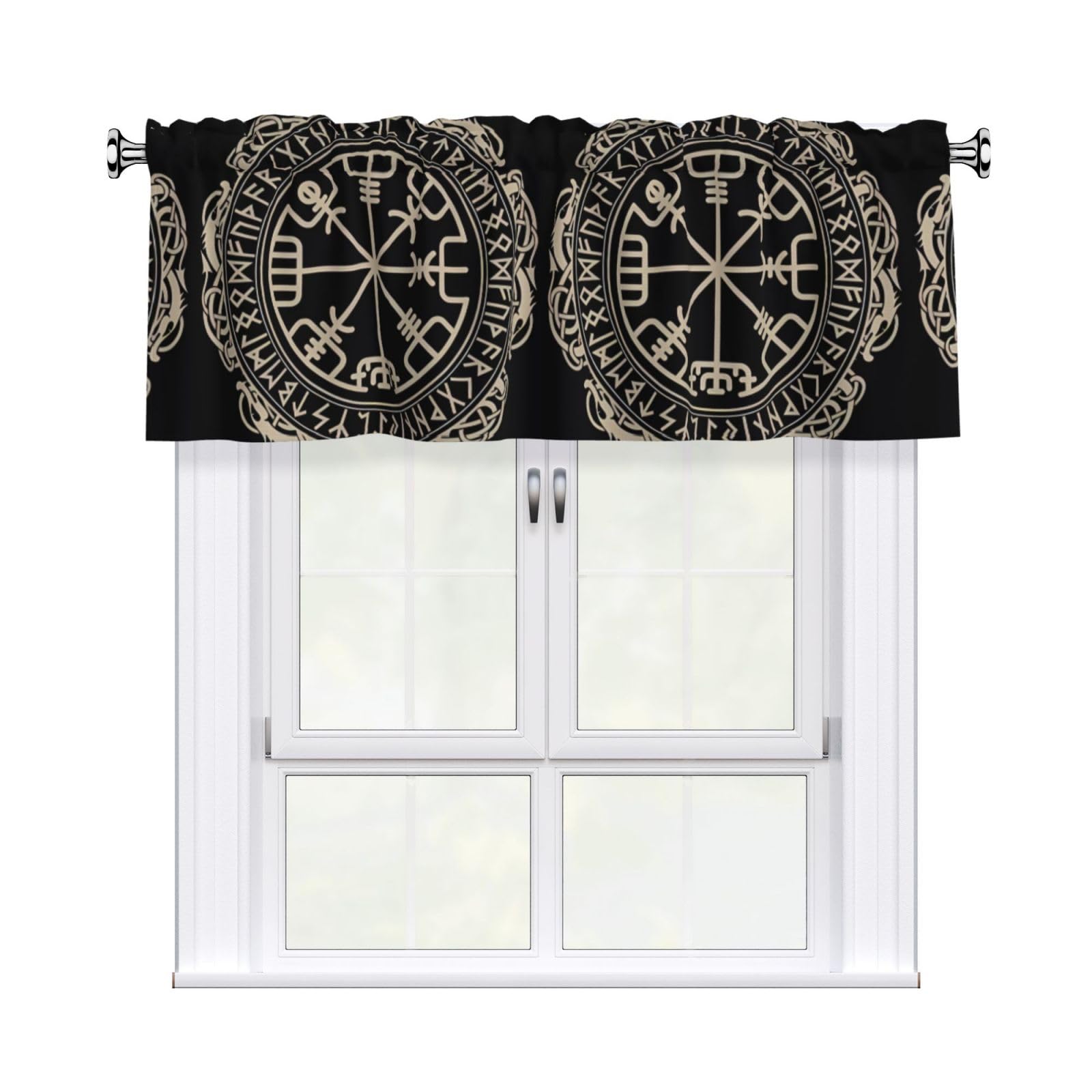 WHJSSF Magical Design Norse Runes Compass Prints Housewarming Gift – Peach Skin Window Valance 54x18 for a Cozy Kitchen Refresh