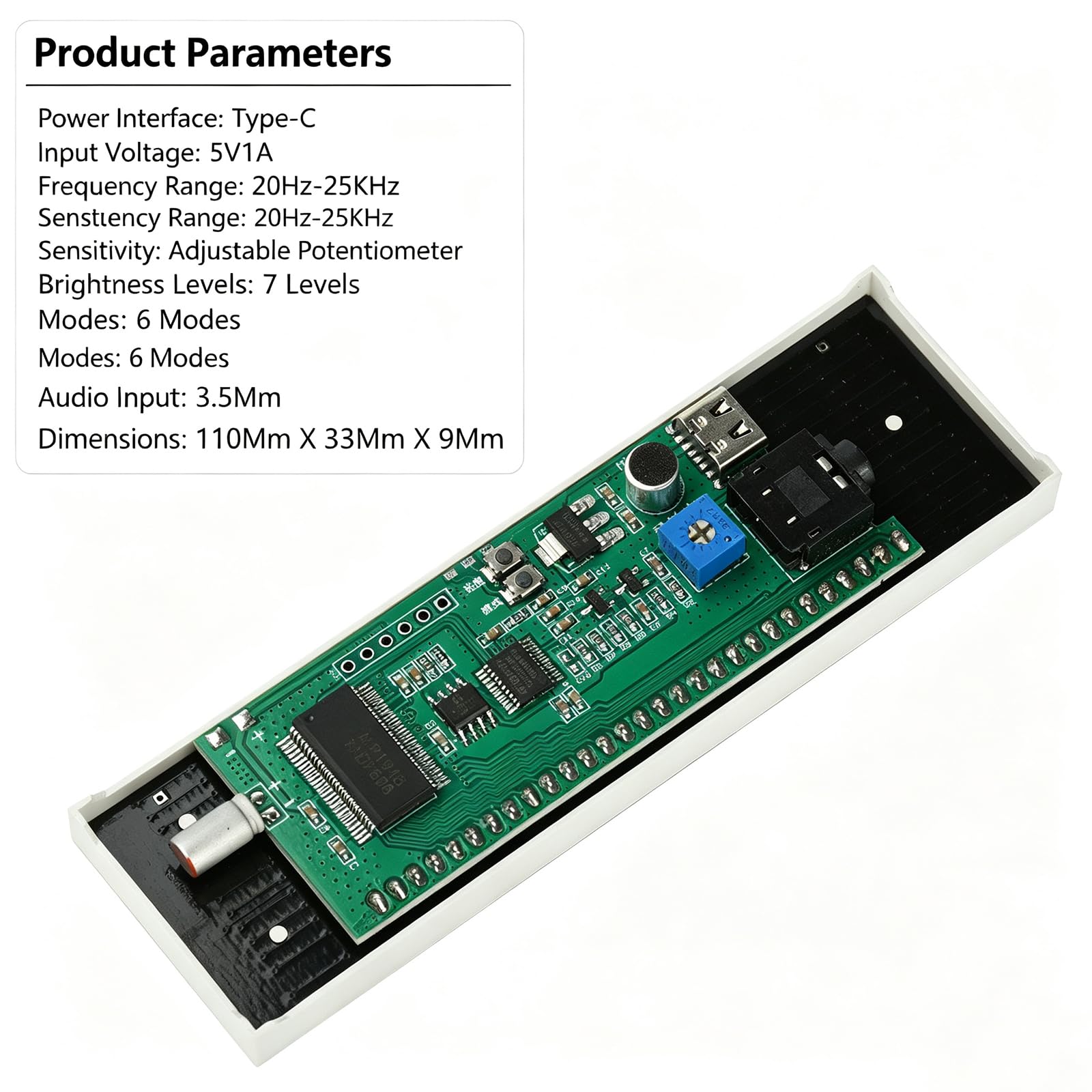 Analizzatore di Spettro Audio A LED, Display VU Meter per Ritmo Musicale, Luce Visualizzatrice Attivata dal Suono, Alimentazione Type-c 5v, per Scrivania da Gioco, Audio E C