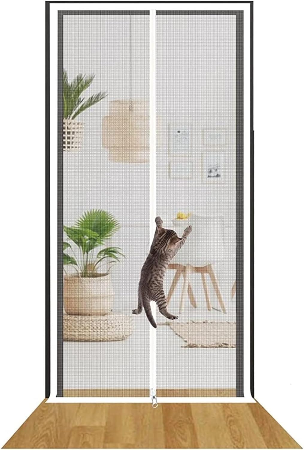 Puerta mosquitera para cocina y balcón malla blanca con cremallera para paso de perros y gatos