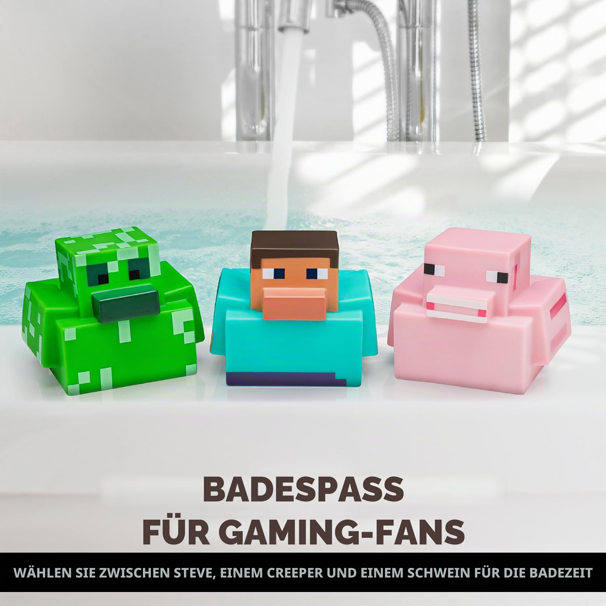Minecraft Gummienten - Offiziell lizenziert, Minecraft Badewannenenten, mit Creeper, Schwein & Steve Badewannenspielzeug, lustige Jeep-Enten, Neuheitsgeschenk für Gamer