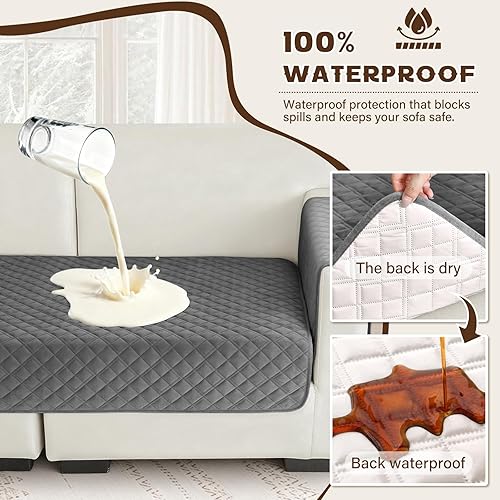 Miniatura 4 de Arfntevss Fundas impermeables para sofá modular de esquina para perros y mascotas, funda de sofá en forma de L, lavable de terciopelo grande,