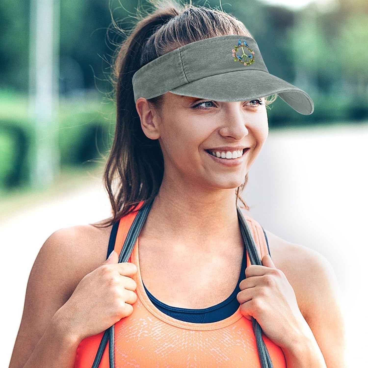 Peace Sign Blue Birds Sport Sun Visor Hats for Women Men Empty Top Baseball Cap Adjustable Denim Hat