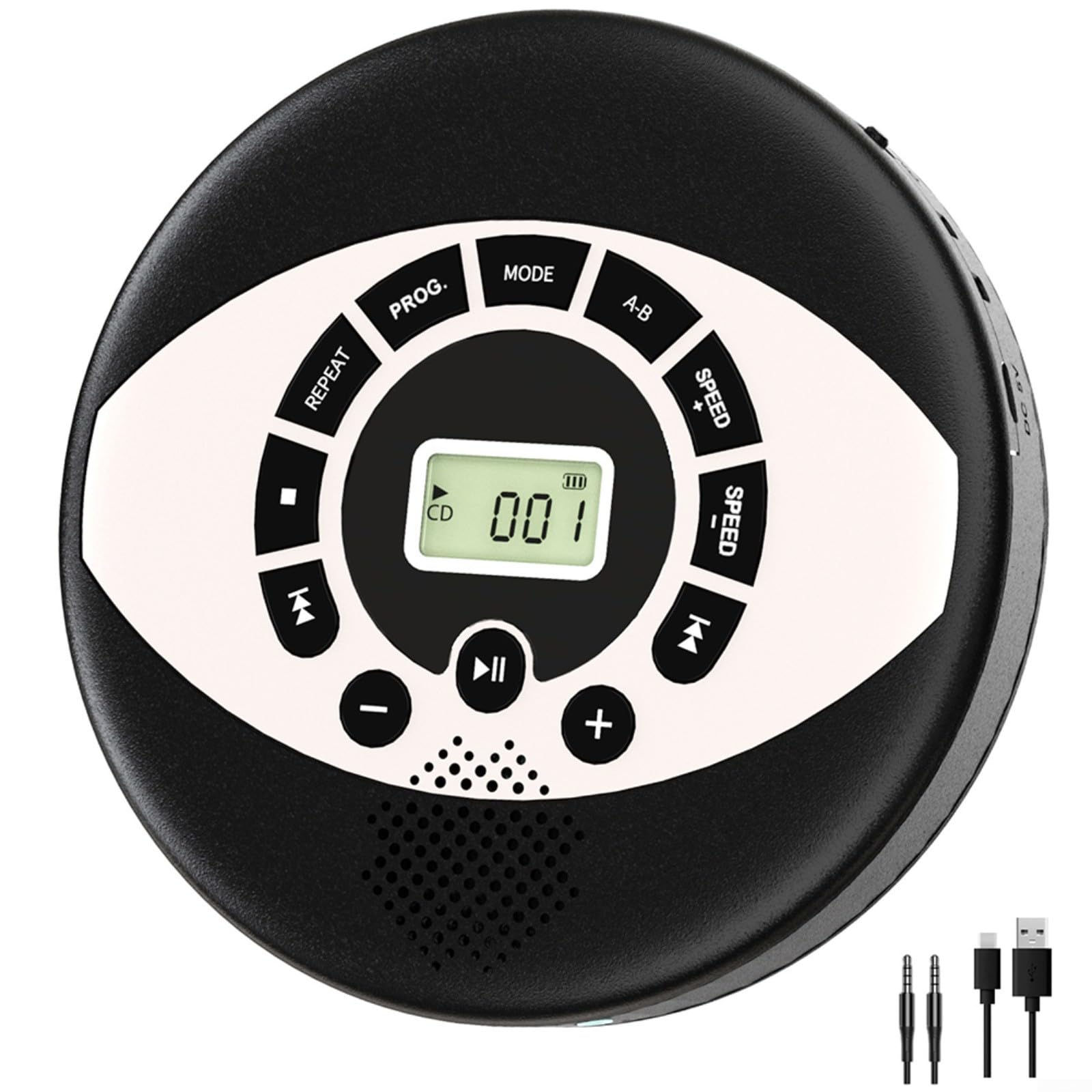 Lettore CD portatile con batteria ricaricabile da 2000 mAh, anti-skip per doppio altoparlante, uscita USB AUX, casa, auto, viaggi