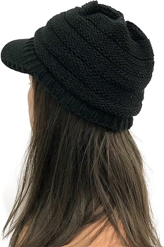 Jiaolun Womens Winter Beanie Hat Warm Knitted Slouchy Chunky Hats Cap with Visor Winter Skully Cap