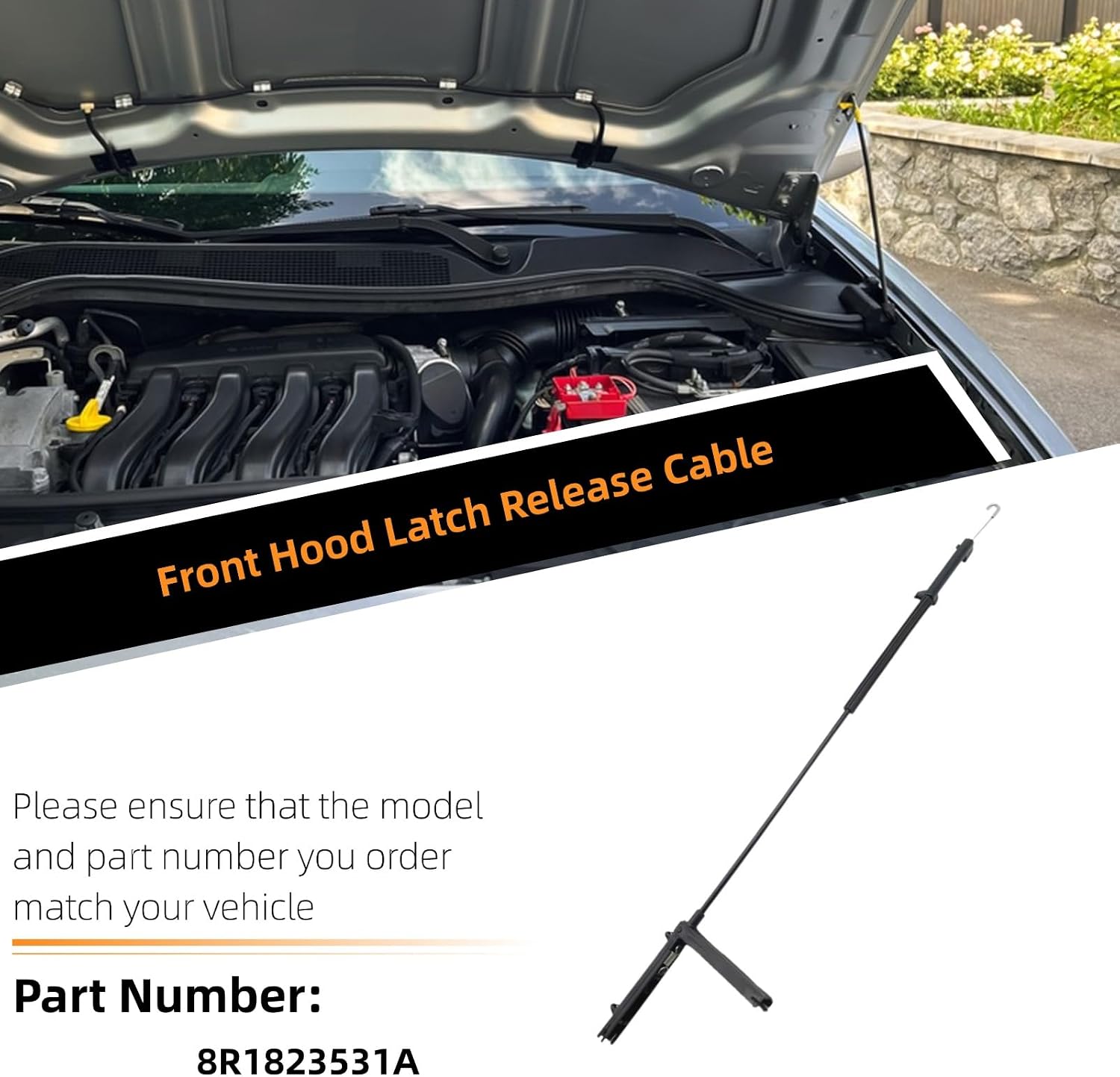 Front Hood Latch Release Cable Compatible with Audi Q5 2009-2017 8R1823531A
