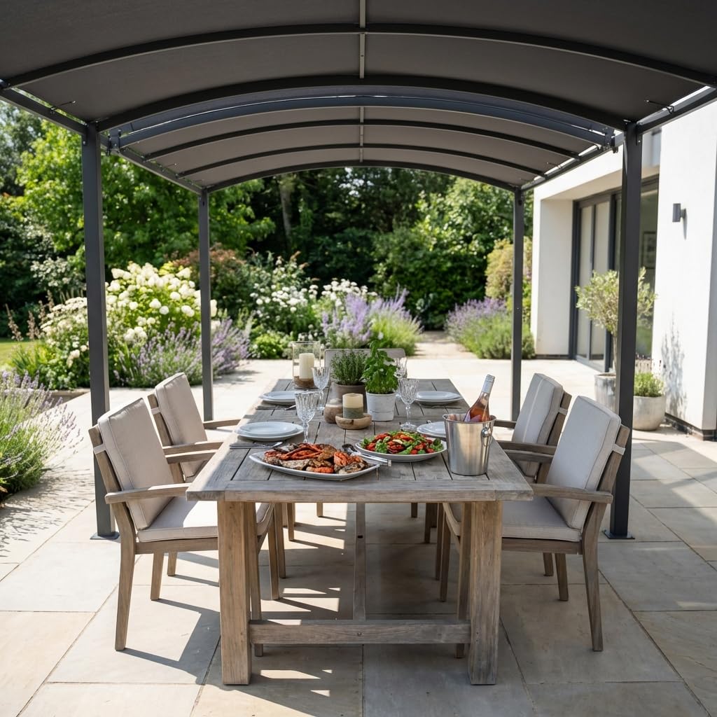Gazebo Allungabile 3x3/6MT - Struttura in Acciaio, Telo in Poliestere, con Ruote, da Giardino, Terrazzo, Pergola, Patio, Protezione UV - Grigio Scuro
