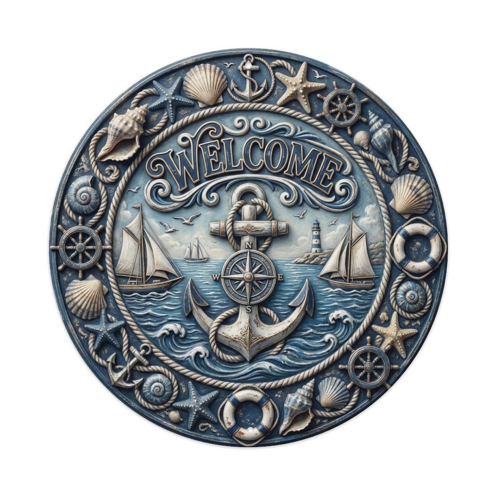 Tgrcjimh Style Metal Tin Sign Nautical Anchor Welcome Coastal Harbor