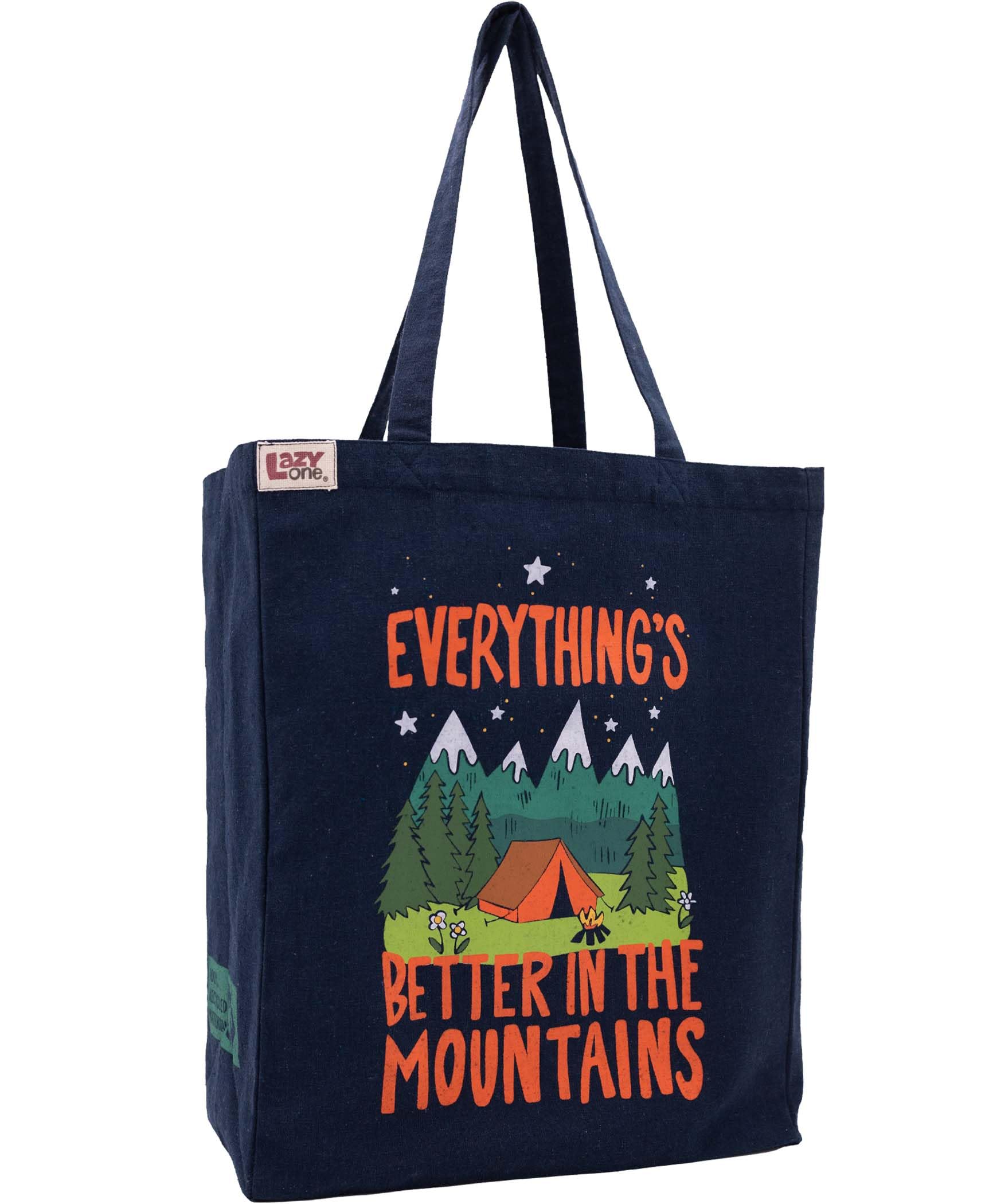 Lazy One Canvas Tote Bag, Novelty Tote Bag for Women and Men, Reusable Shopping Bags, Perfect for Shopping, Travel and Work (Mountains)