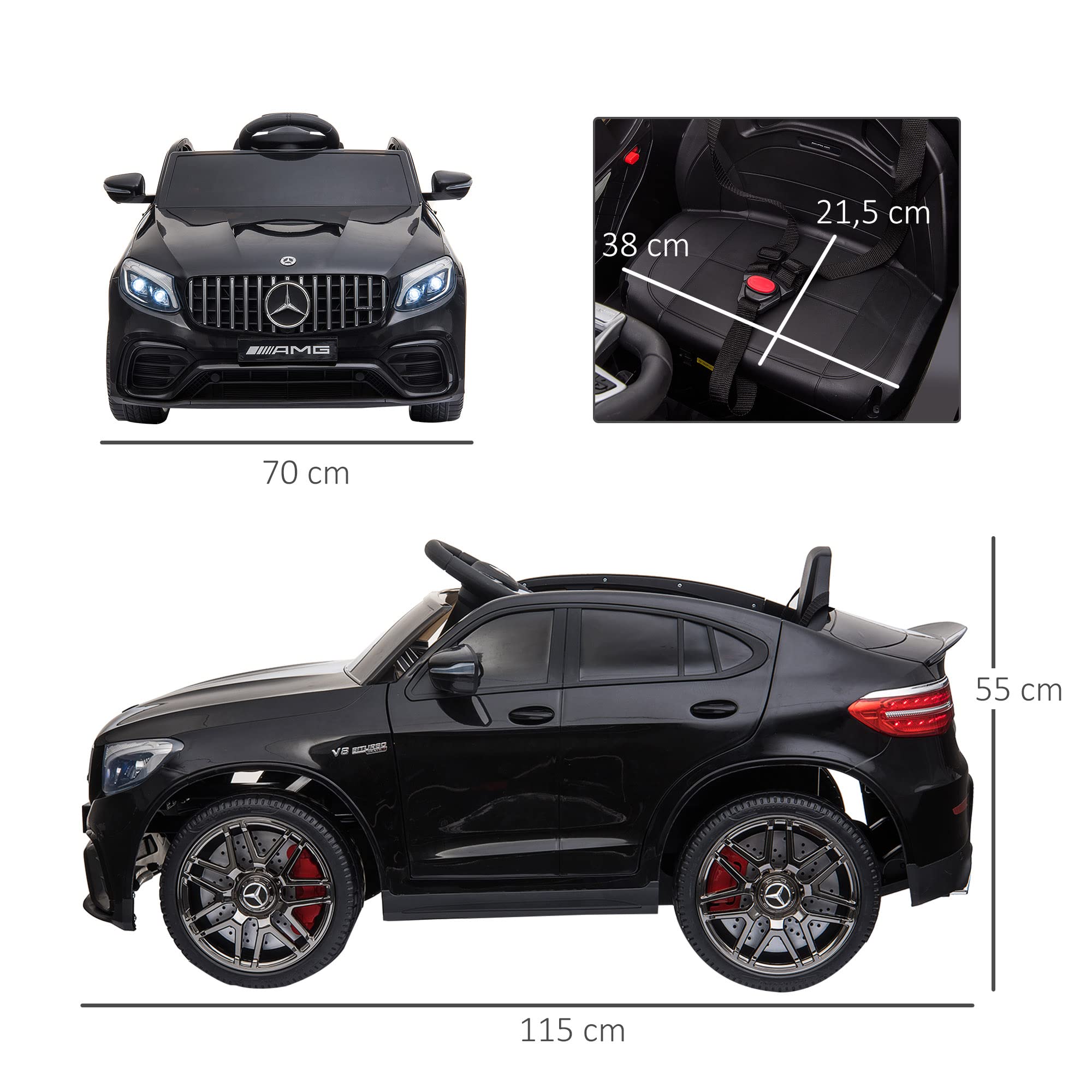 HOMCOM Coche Eléctrico para Niño +3 Años con Mando a Distancia, Batería 12V, 30kg, 115x70x55cm